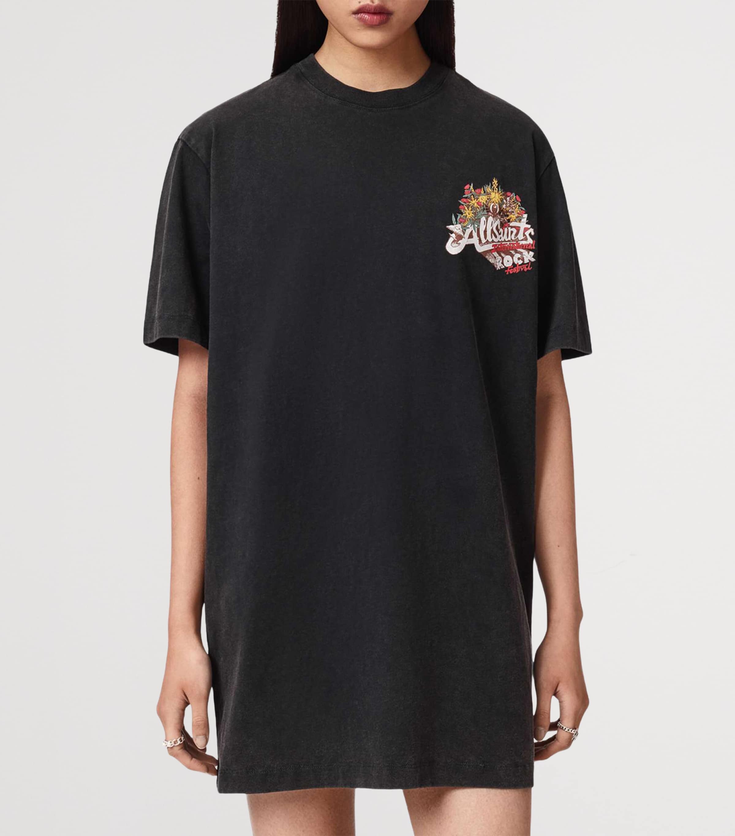 AllSaints Womens Organic Cotton Roque Mini Dress Washed Black Image 3