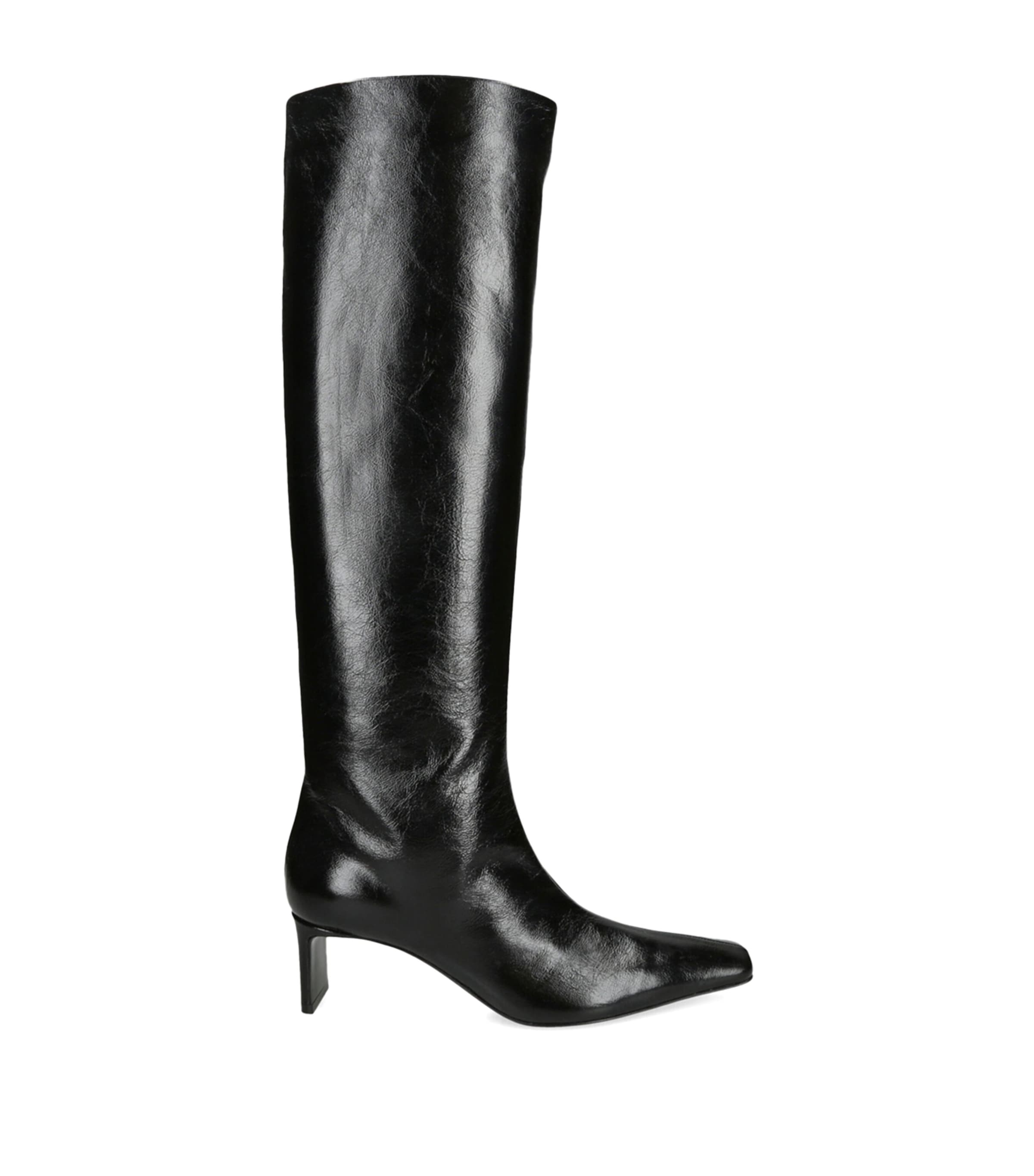 Khaite Leather Ona Knee-high Boots 55 In Black