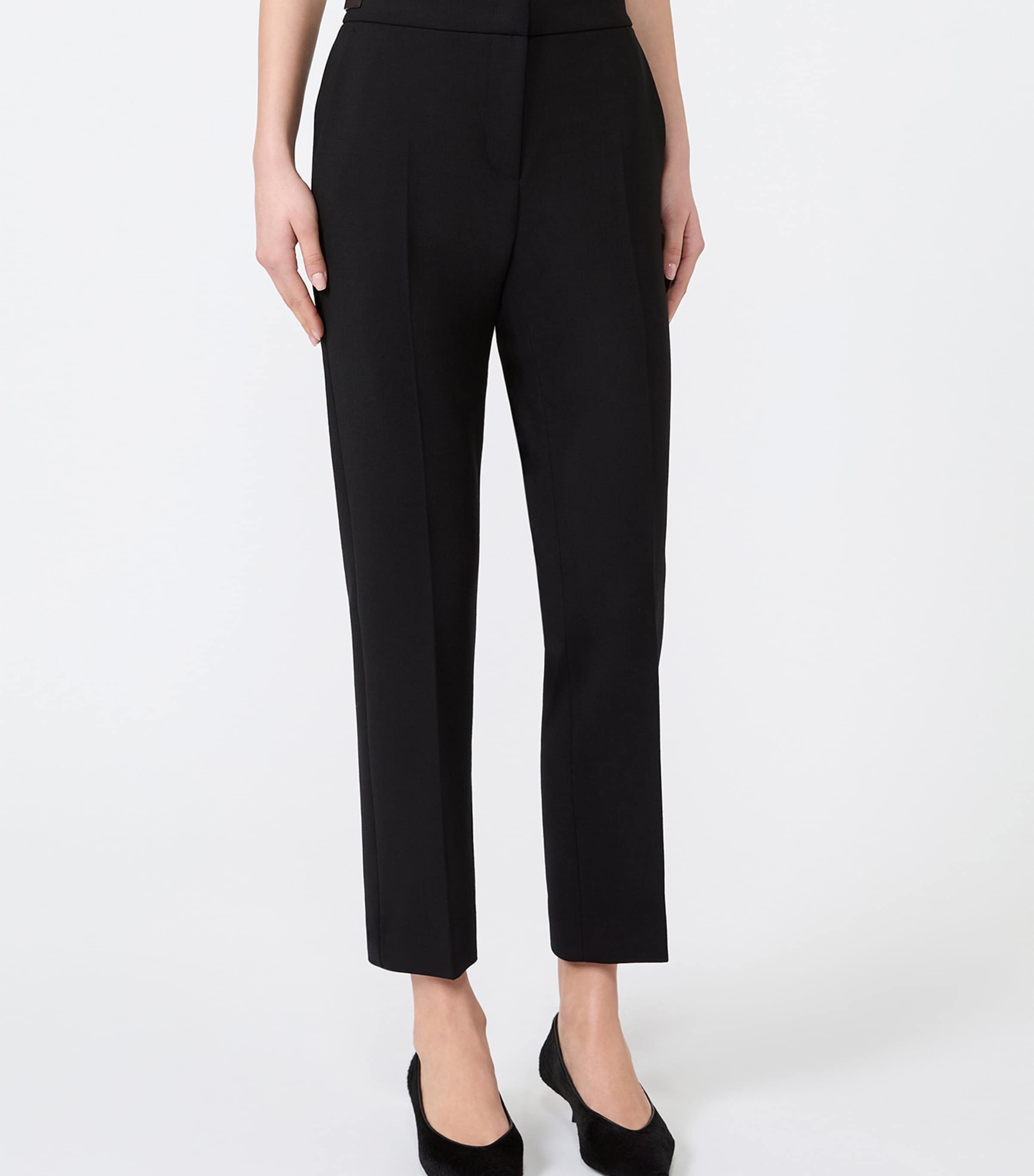 Max Mara Womens Wool-Blend Cropped Trousers Black Image 2