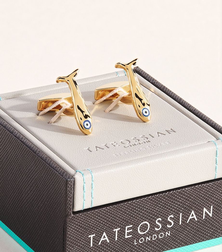Tateossian Gold-Plated Sterling Silver Feng Shui Fish Cufflinks Yellow Gold Colour Image 3