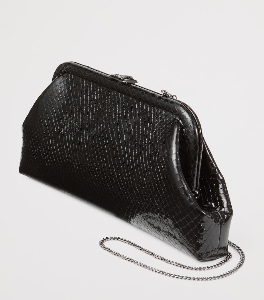 Skylar Snake-Embossed Leather Clutch Bag BLACK/DARK SILVER Image 3