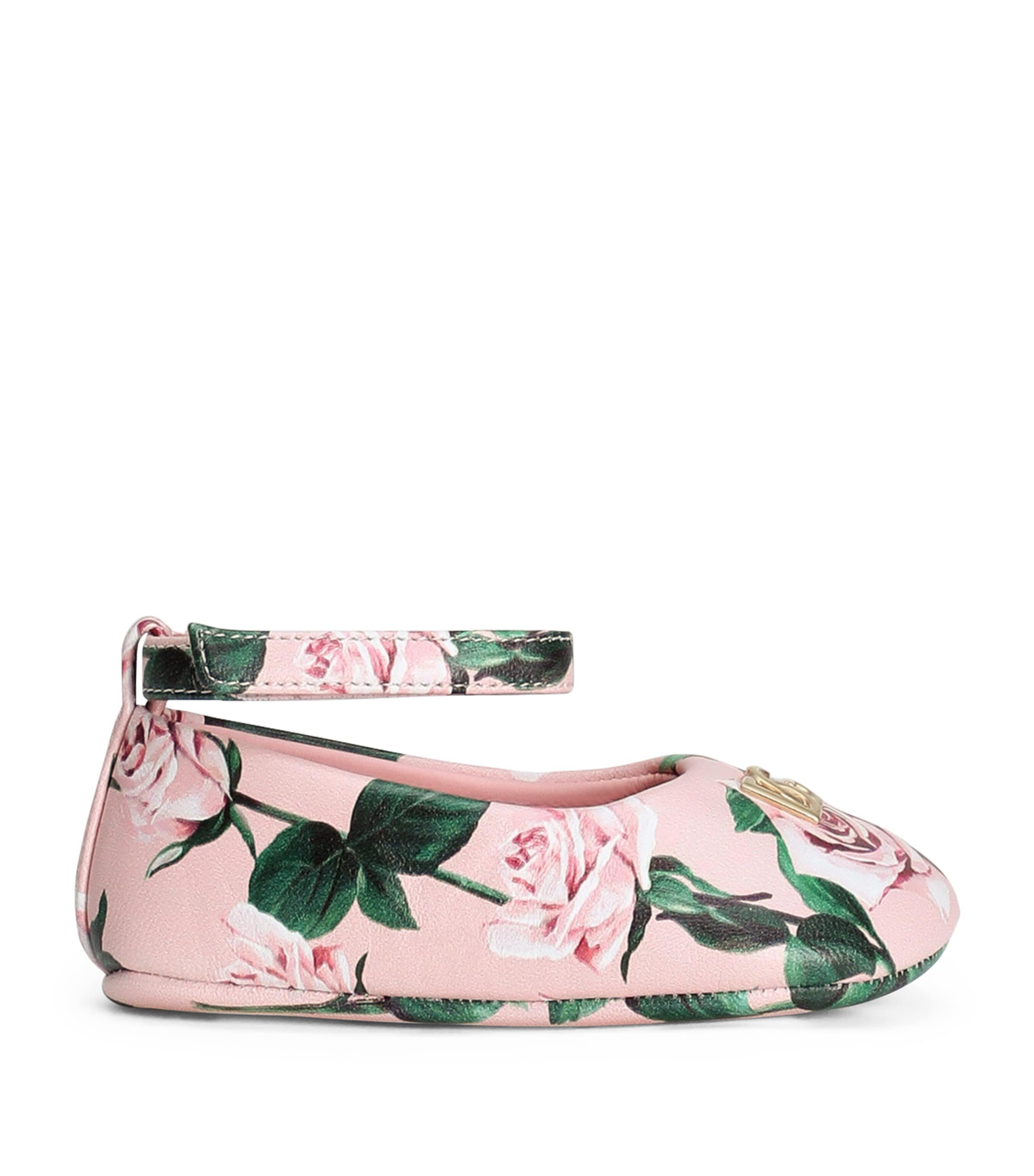 Dolce & Gabbana Lambskin Floral Print Ballet Pumps In Pink