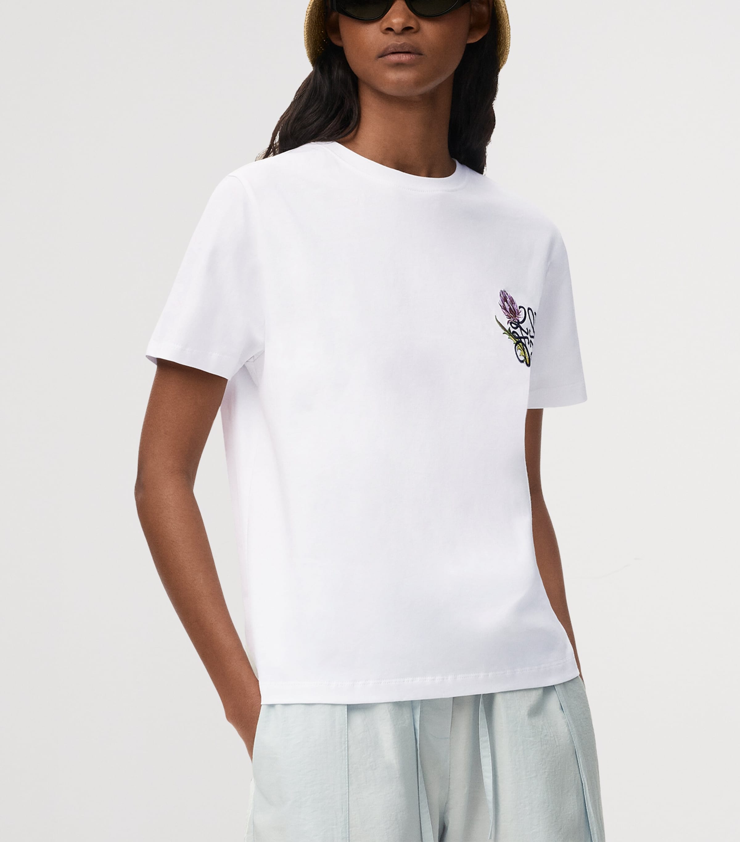 LOEWE Womens x Paula’s Ibiza Stretch-Cotton Anagram T-Shirt White Image 3