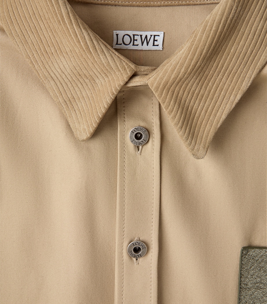 LOEWE Mens Leather-Trim Overshirt Beige Image 6