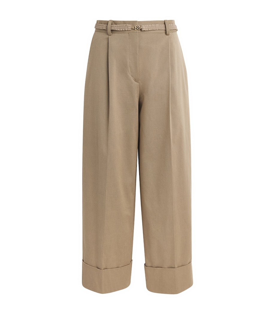 Sandro Paris Womens Cotton-Blend Wide Pleated Trousers Beige Image 1