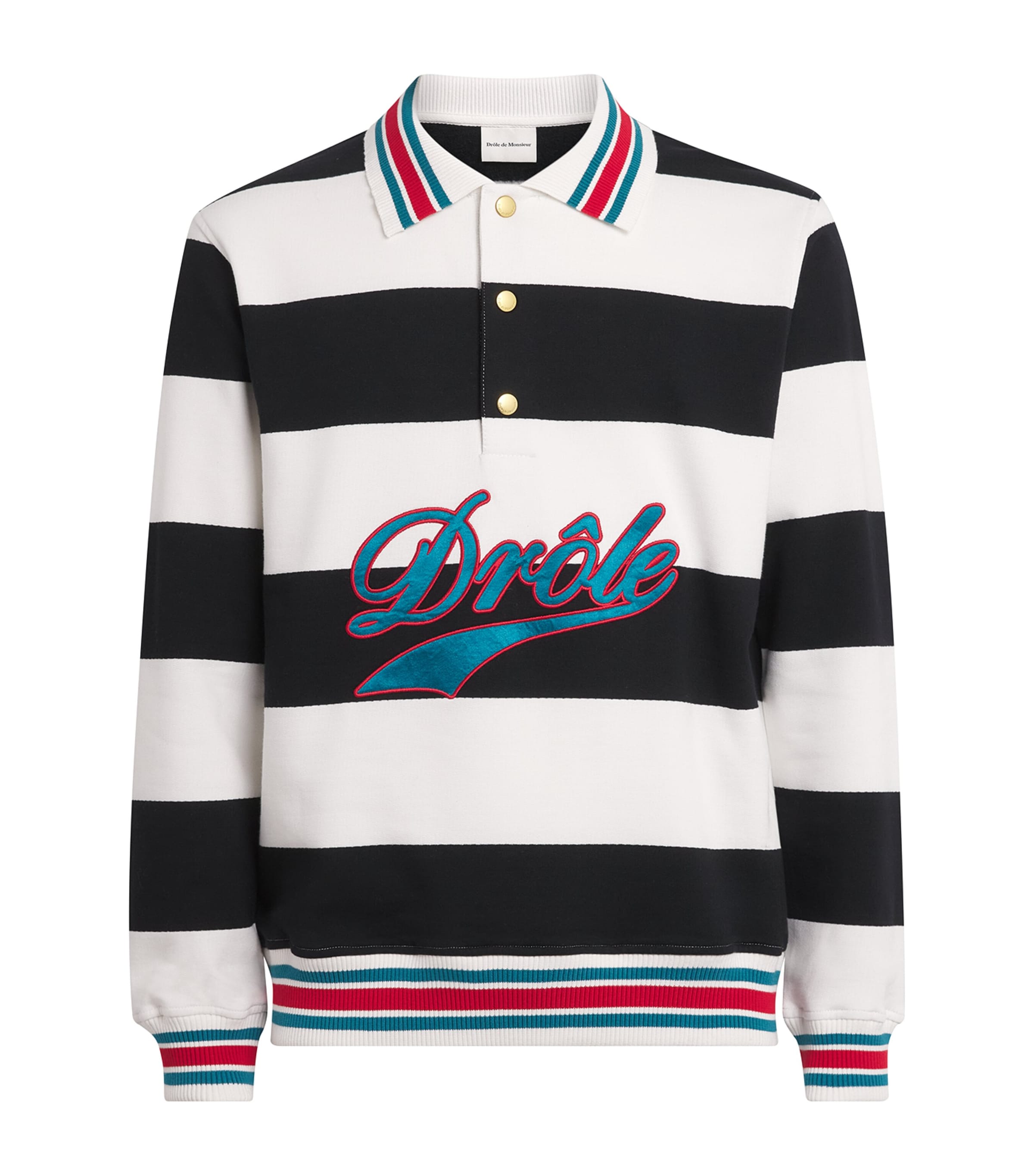 Drôle de Monsieur Mens Cotton Stripe Logo Shirt Off White Image 1