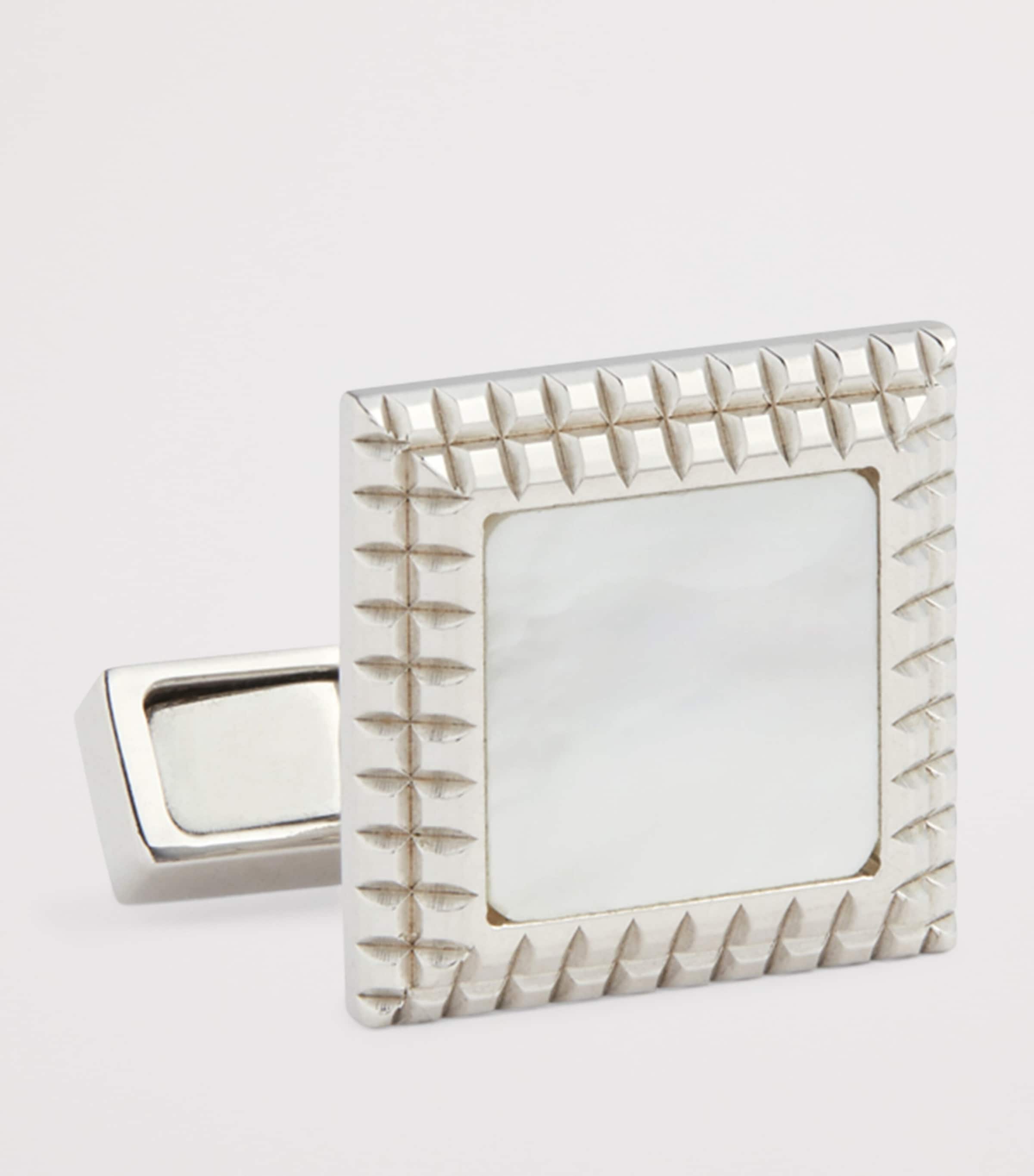Sterling Silver Hobnail-Insert Square Cufflinks 100WHITE Image 2