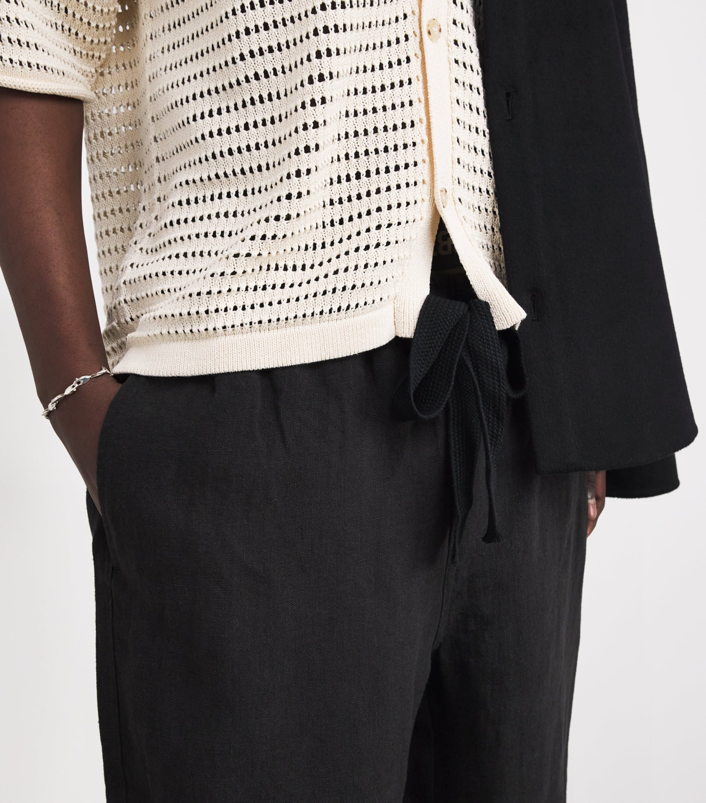 Linen Wide-Leg Trousers BLACK Image 6