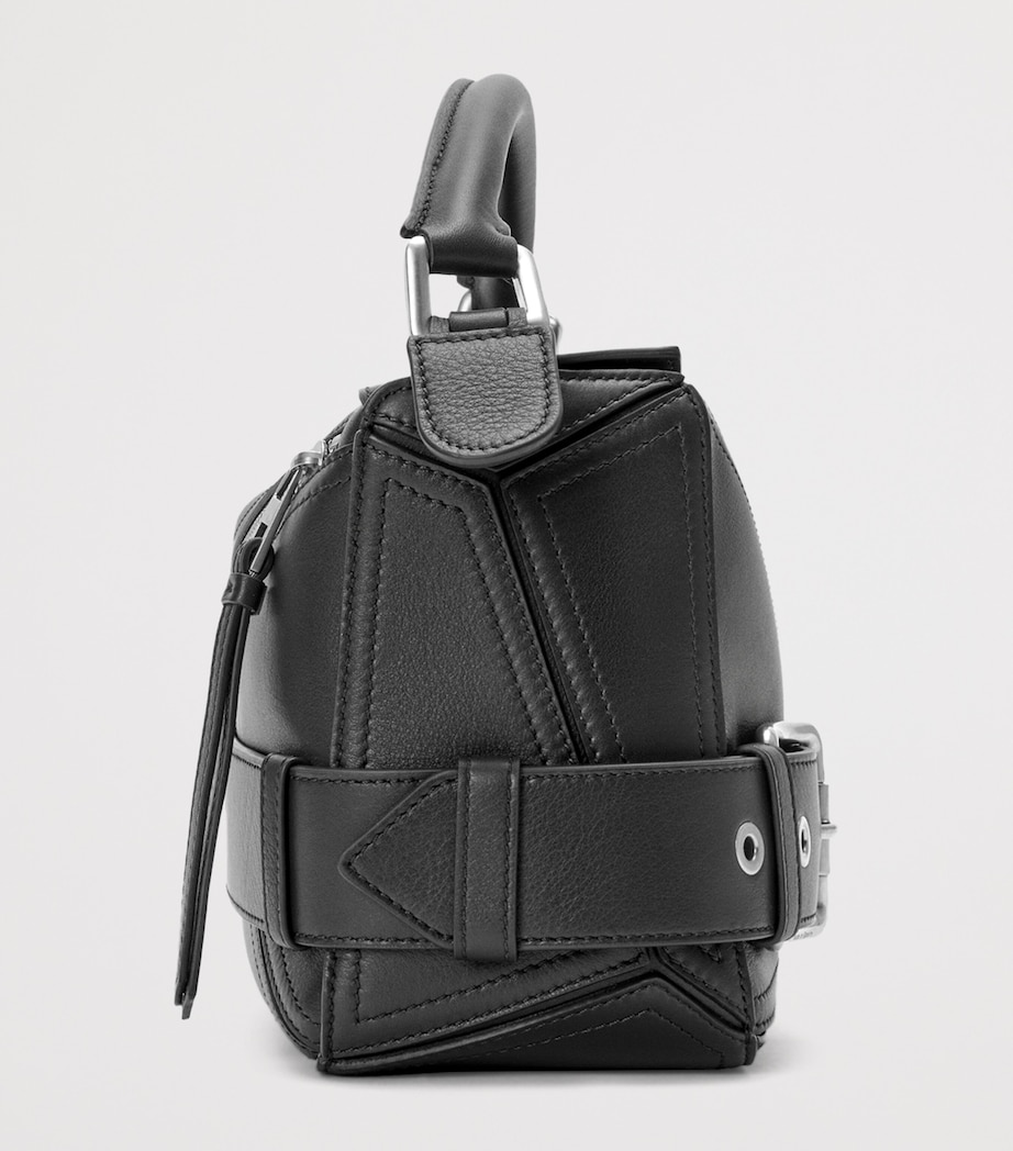Small Leather Puzzle Biker Top-Handle Bag BLACK Image 3