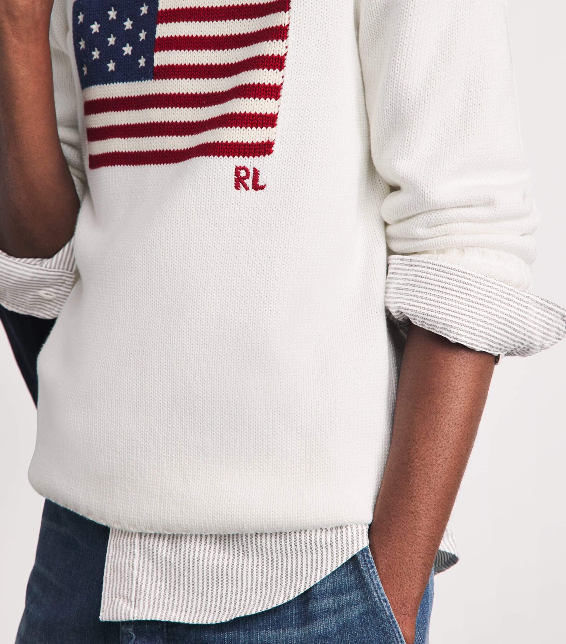Polo Ralph Lauren Mens American Flag Sweater Deckwash White Image 3