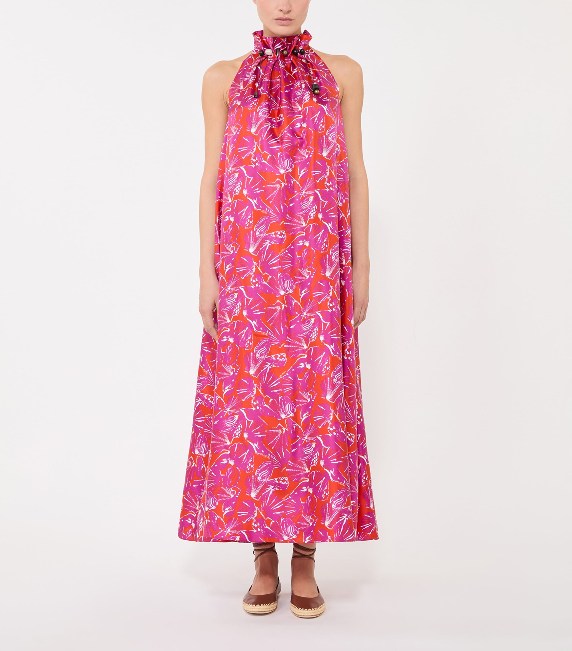 Max Mara Womens Silk Twill Printed Midi Dress Coral Image 3