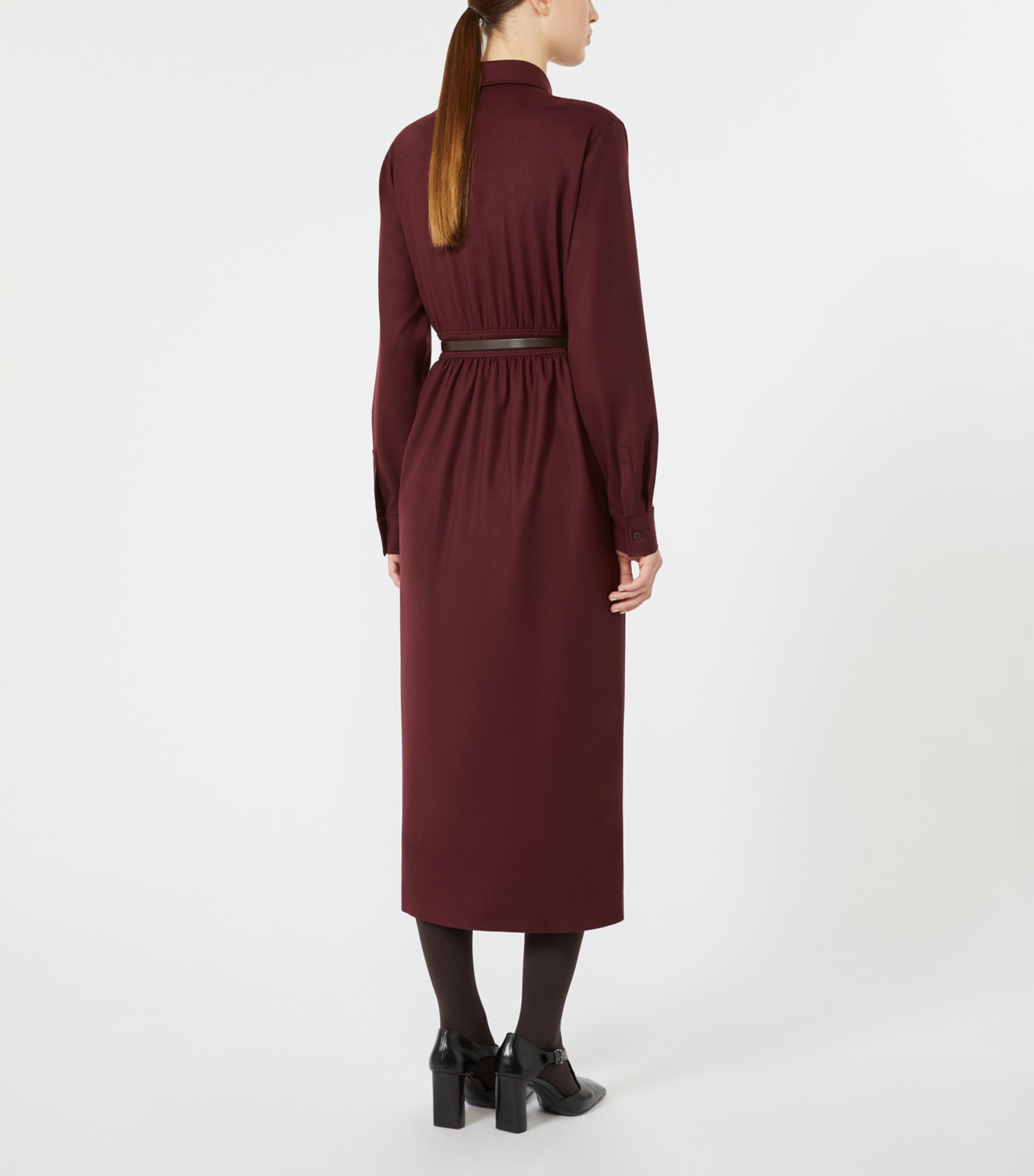 Max Mara Womens Stretch-Virgin Wool Belted Shirt Dress Wine Coloured Image 4