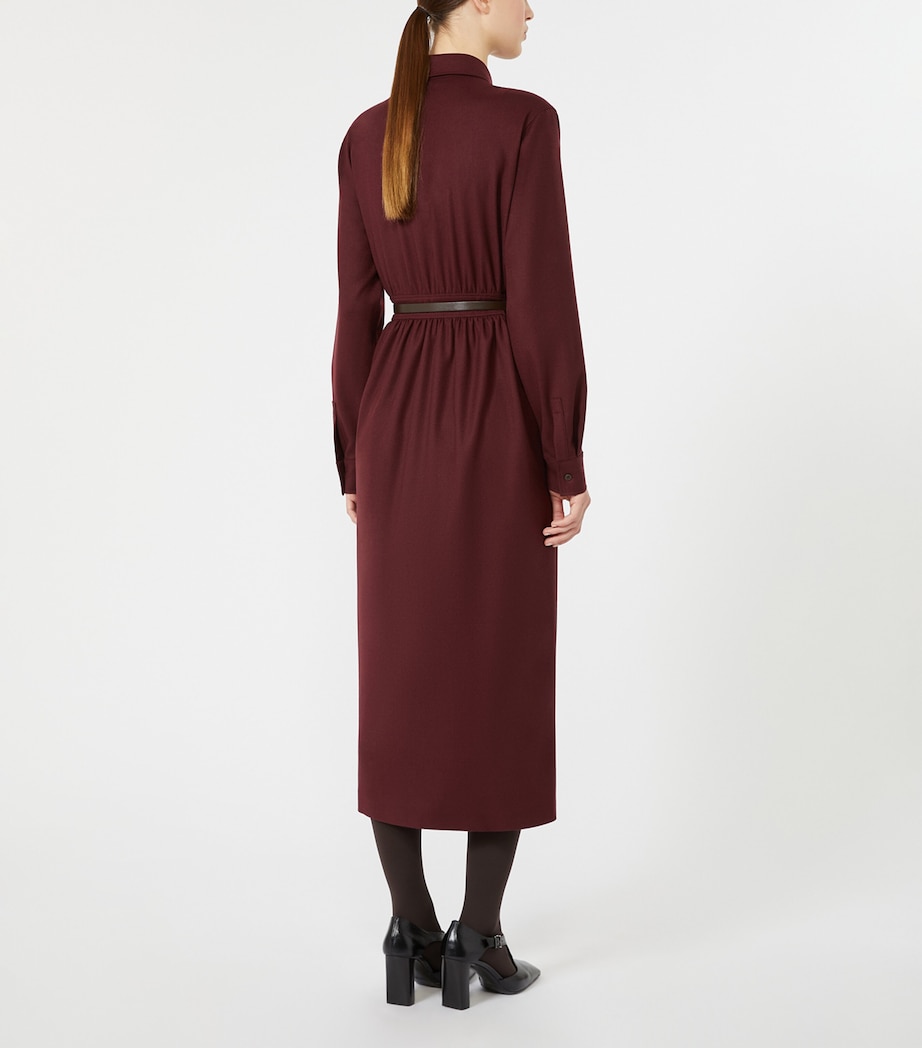 Max Mara Womens Stretch-Virgin Wool Belted Shirt Dress Wine Coloured Image 4