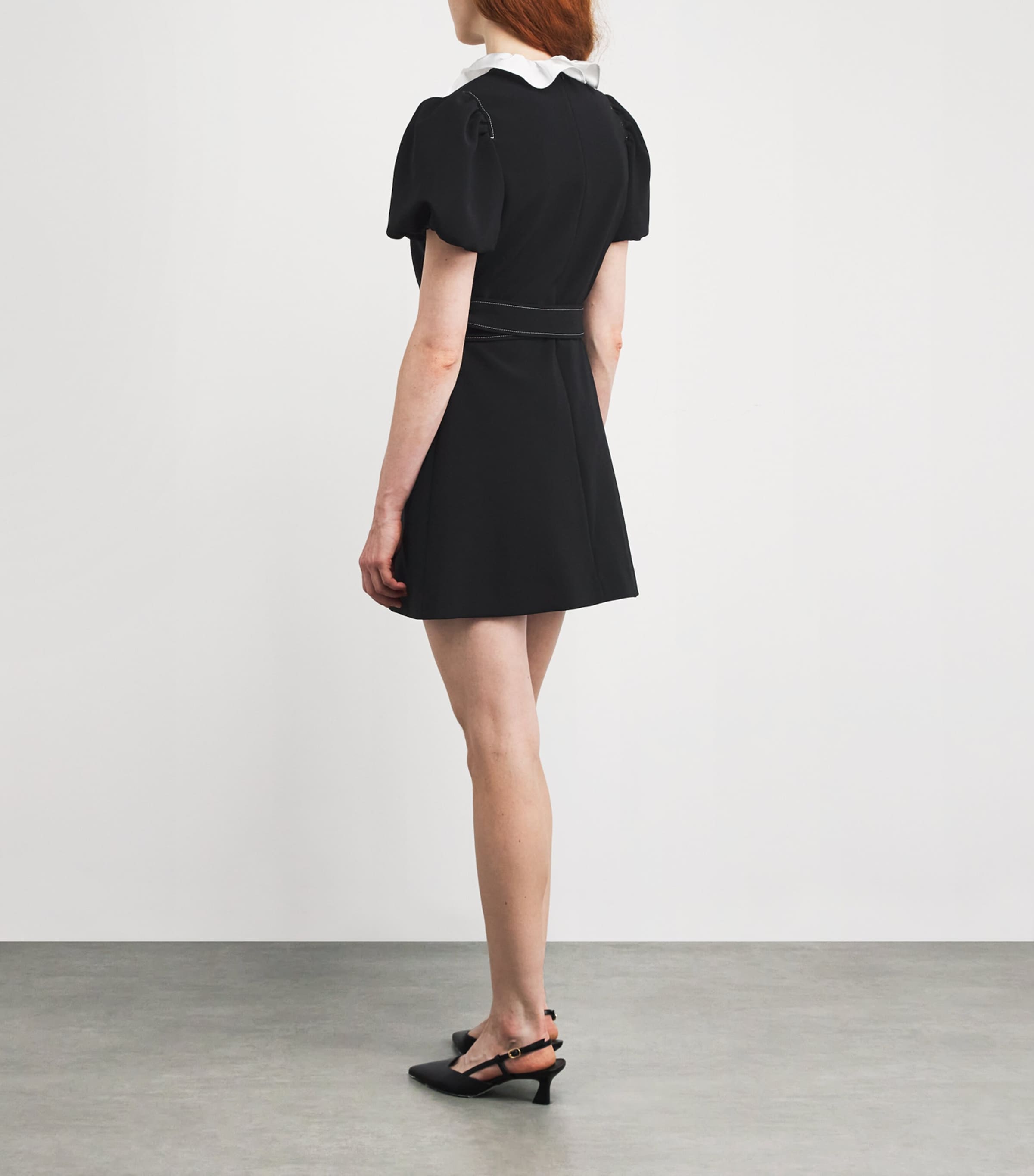 Belted Ruffle-Collar Mini Dress BLACK Image 3