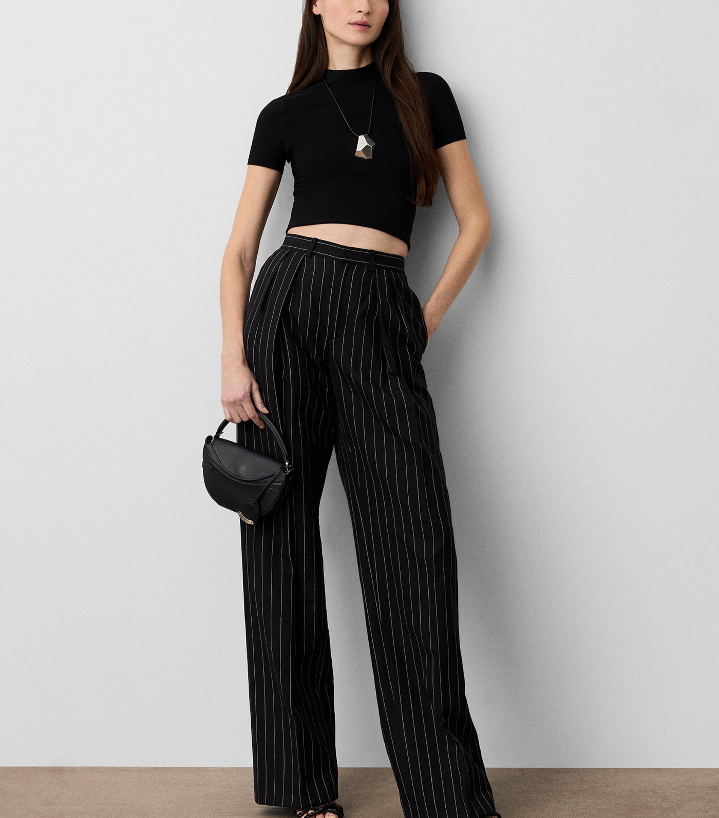 Ralph Lauren Collection Womens Cotton-Linen-Wool Stripe Jody Trousers Blacklux Cream Image 2