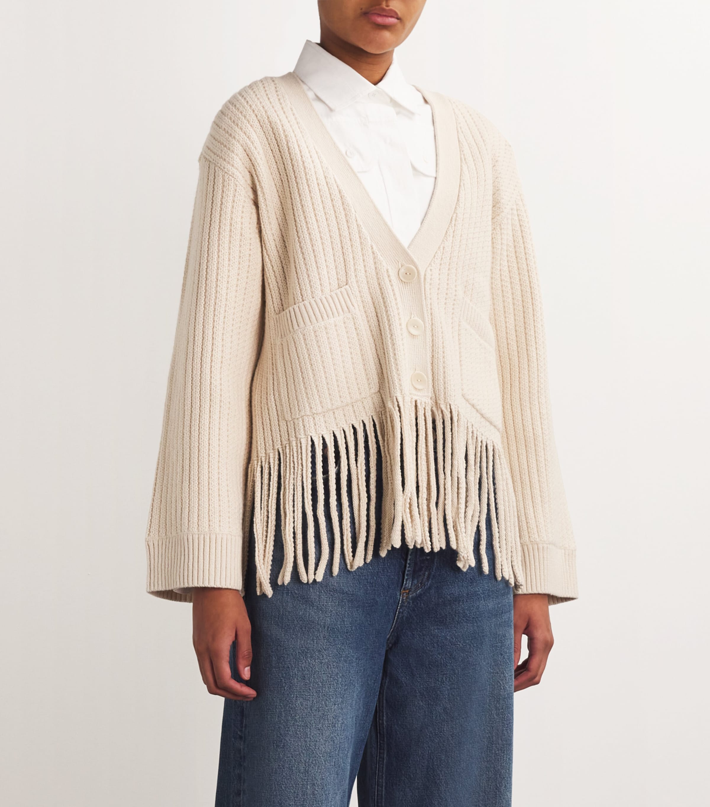 Sandro Paris Wool-Cotton Fringe-Detail Cardigan | Harrods US