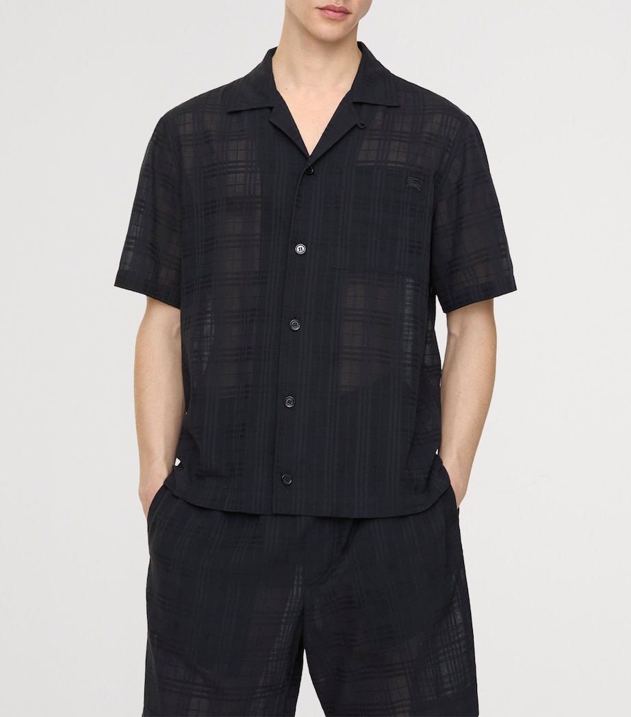 Burberry Mens Cotton Voile Check Print Short Sleeve Shirt Black Ip Check Image 2