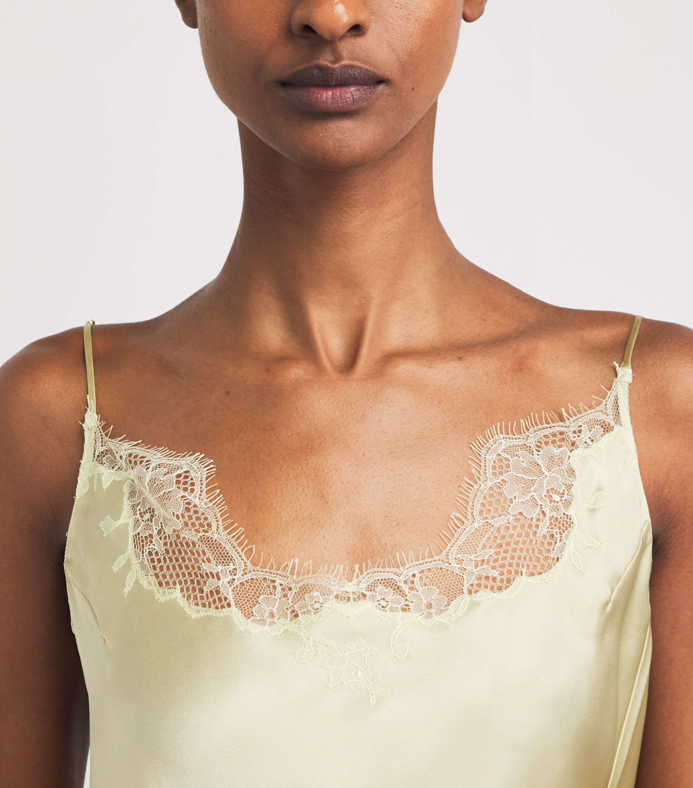 Carine Gilson Womens Silk Lace-Trim Louise Camisole Lime / Citron Image 3