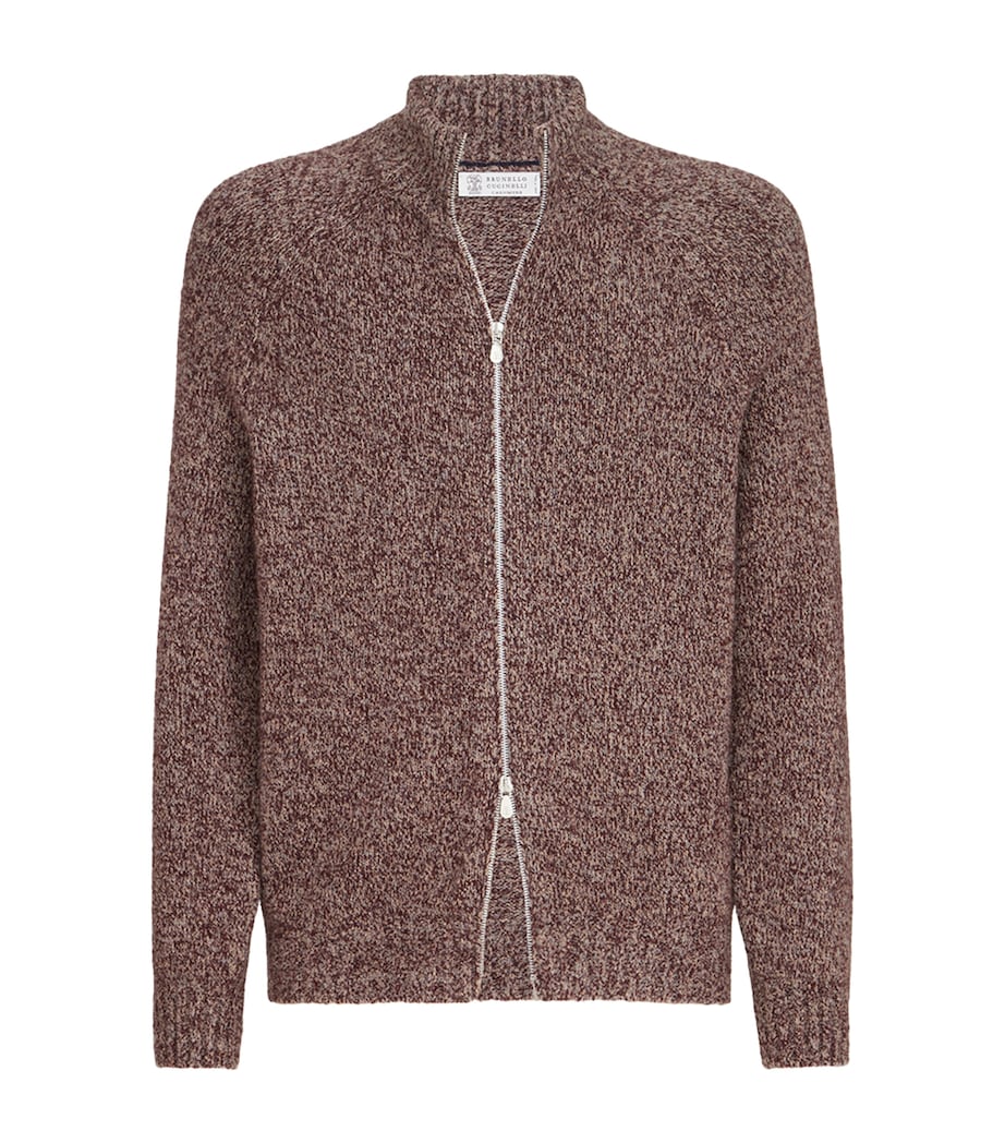 Brunello Cucinelli Mens Virgin Wool-Silk-Cashmere Cardigan Burgundy Image 1