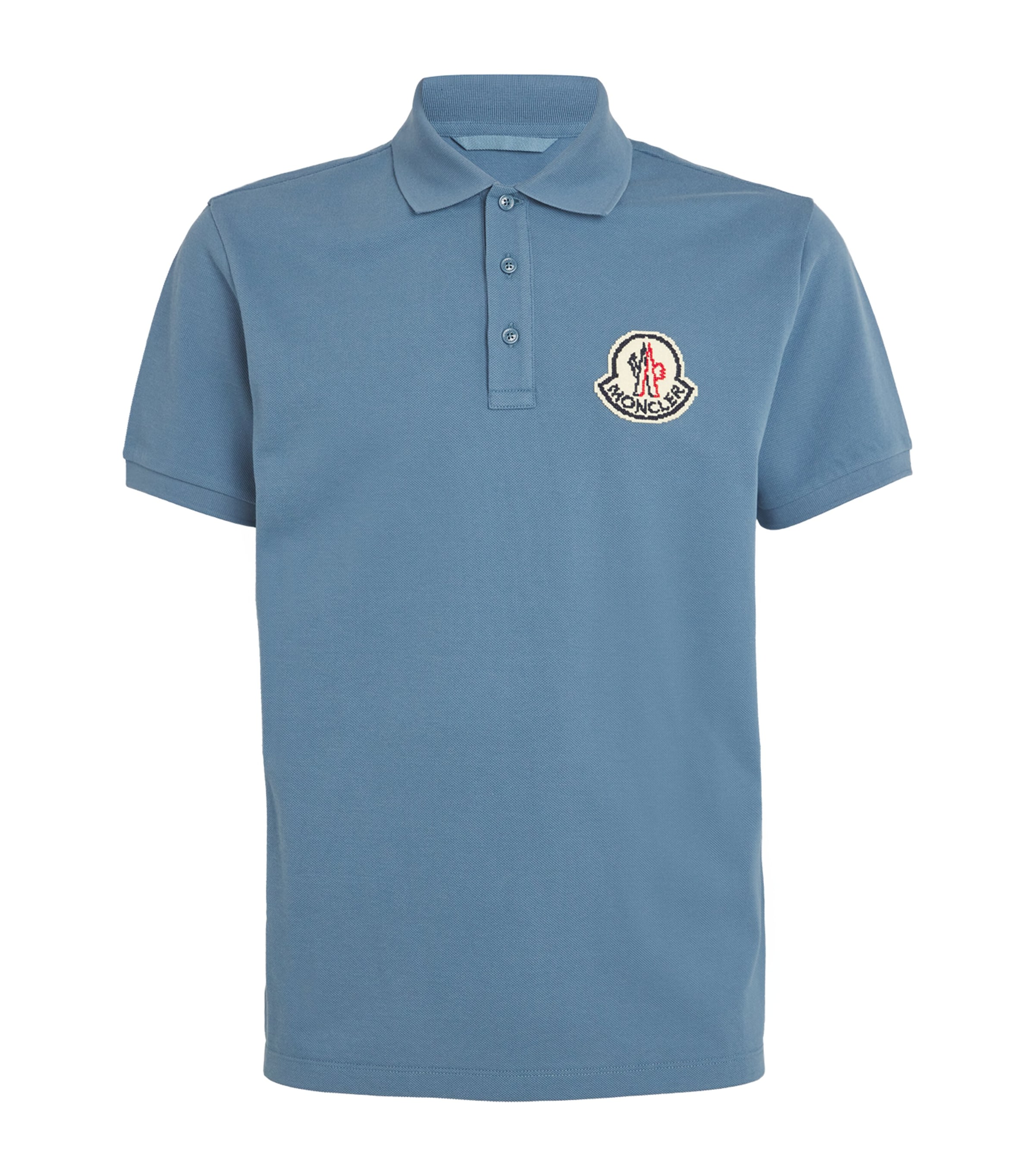 Moncler Piqué Cotton Logo Polo Shirt In Blue