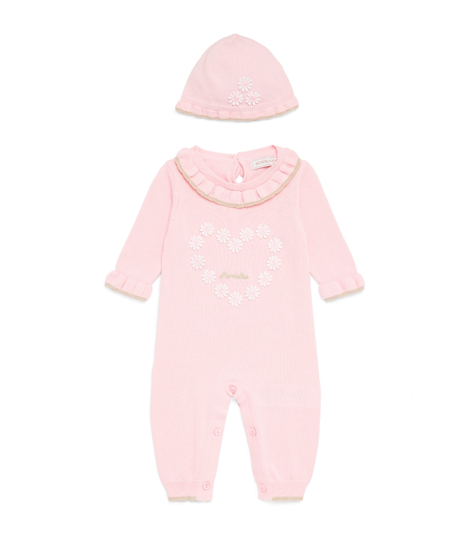 Monnalisa Knitted All-In-One and Hat Set (1-6 Months) Pink Fairytale Image 1