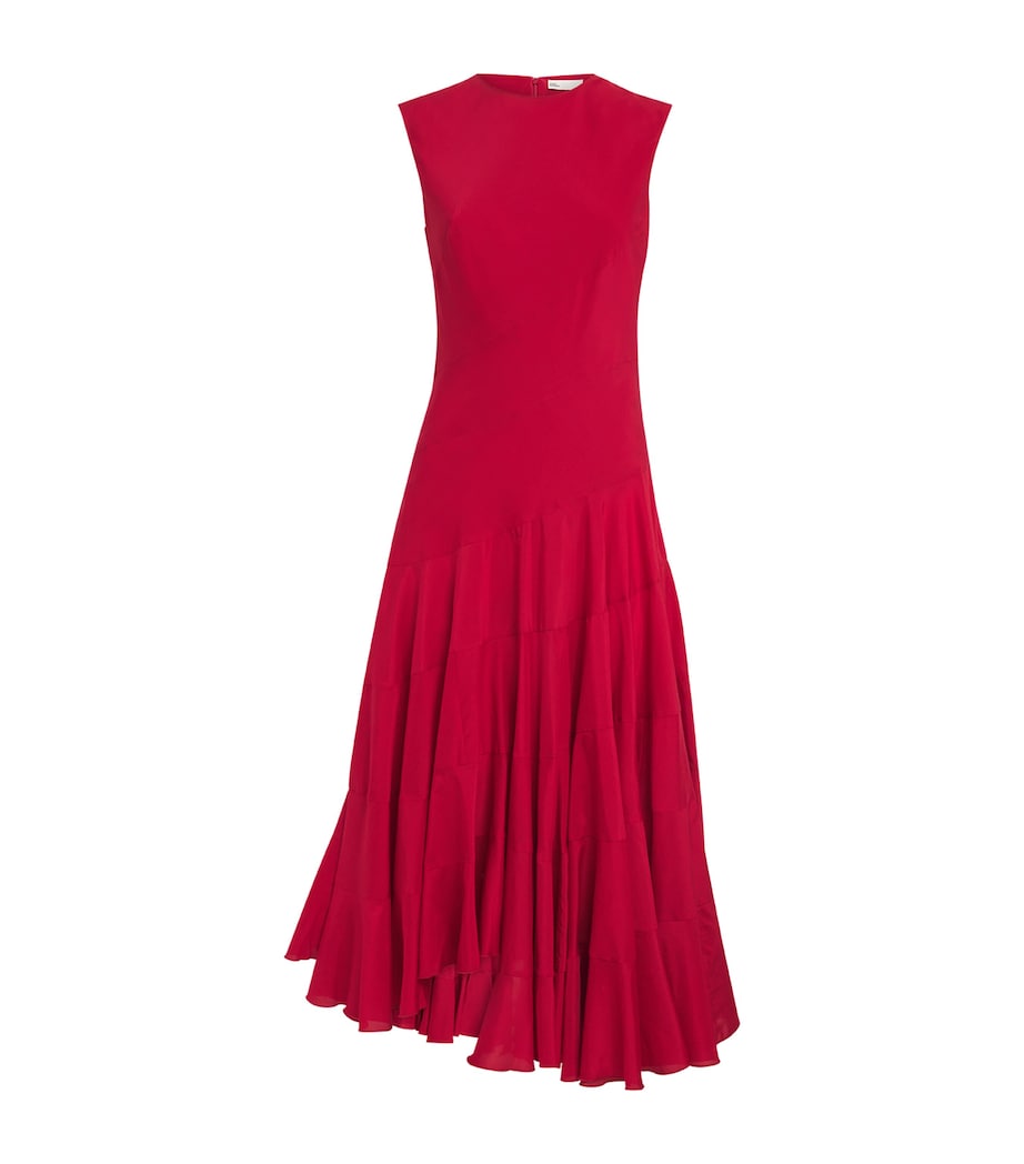 Tory Burch Womens Cotton-Silk Asymmetric Midi Dress Red Image 1