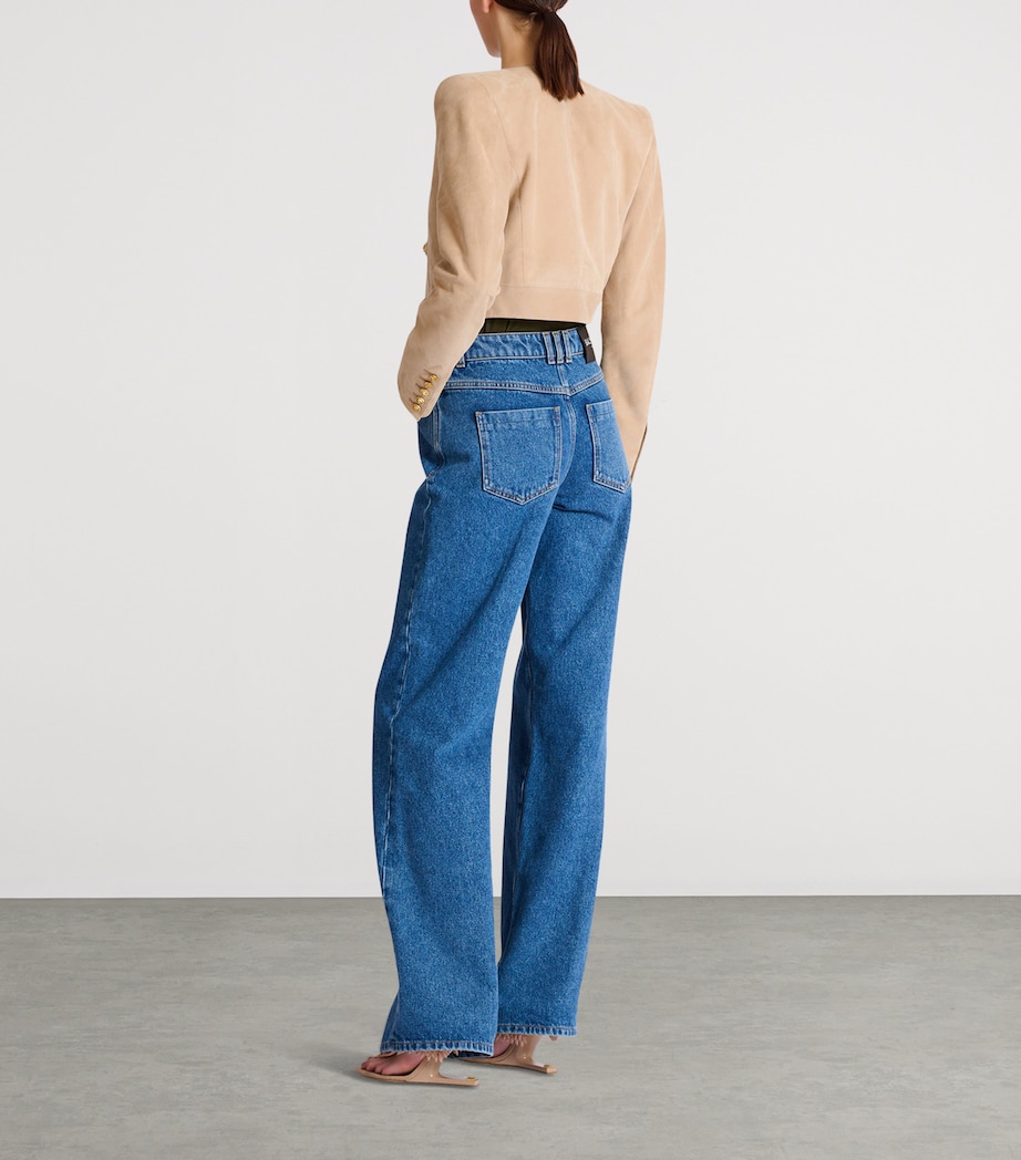 Balmain Womens Suede Cropped Jacket Sable Image 3