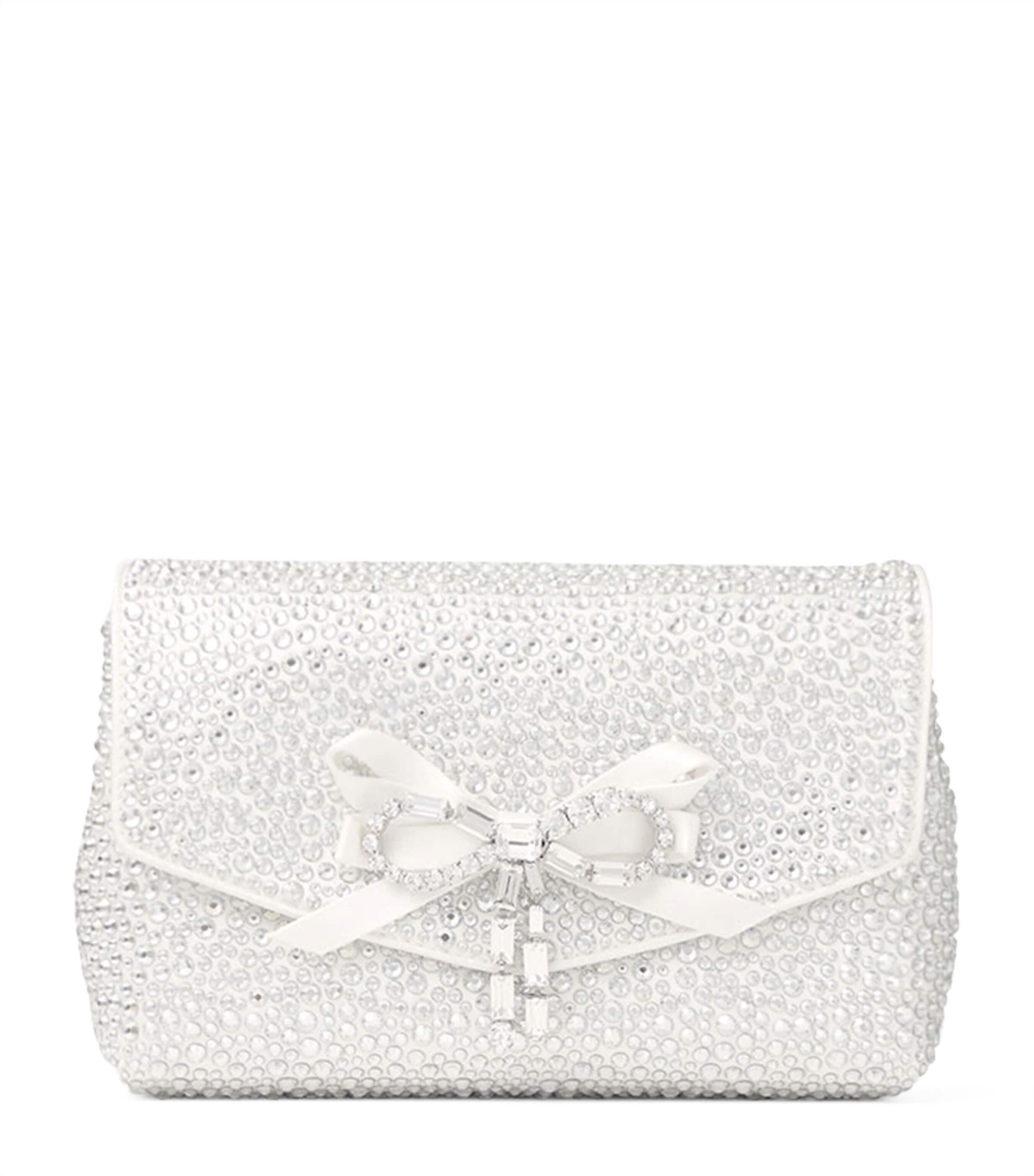 Jimmy Choo Soft Bow Crystal Mini Bag In White