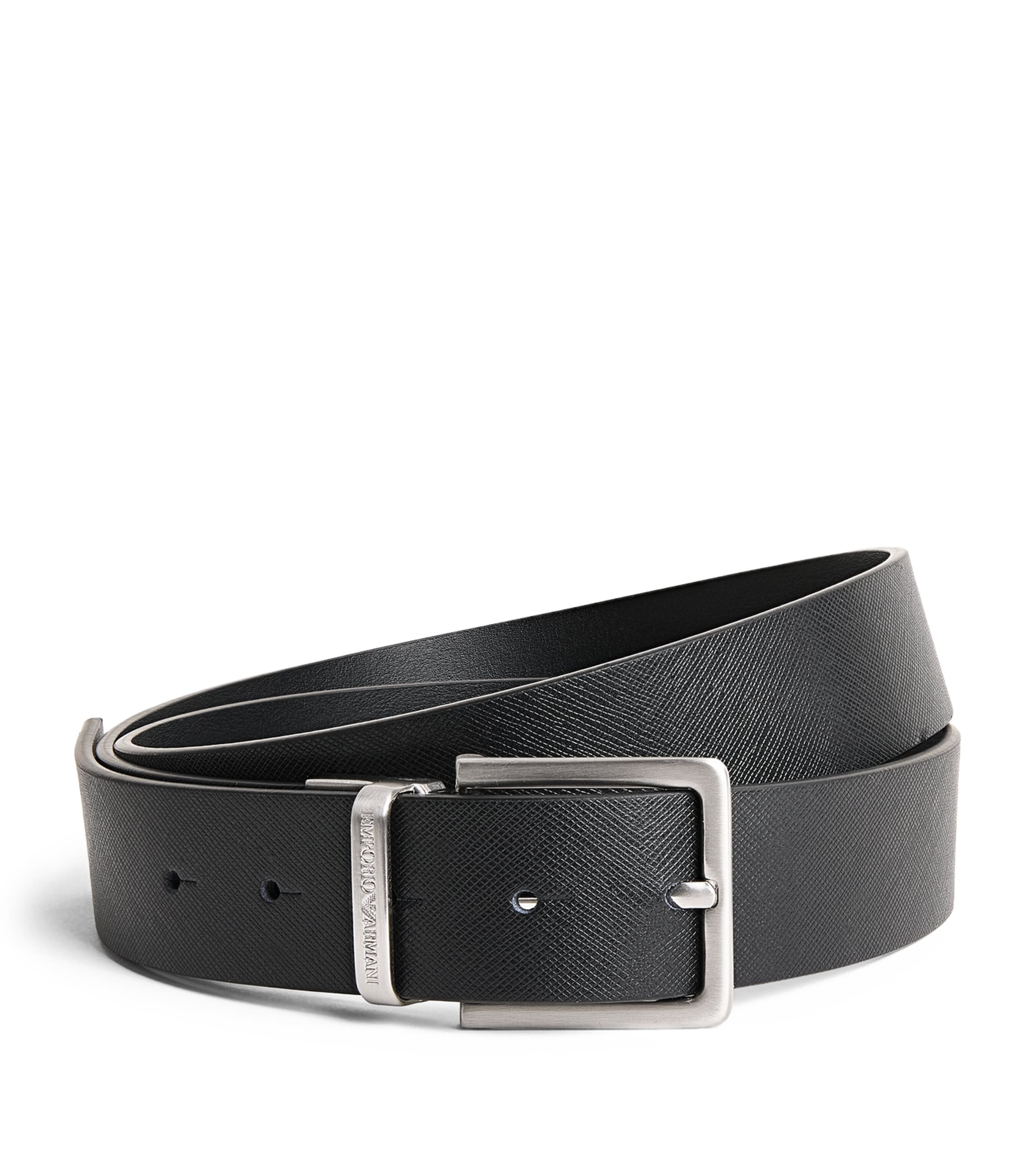 Emporio Armani Leather 2-buckle Reversible Belt Set In Black