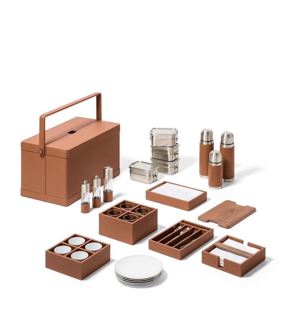 Poltrona Frau Leather Picnic Basket Set Pelle Quarzo Fume Image 1