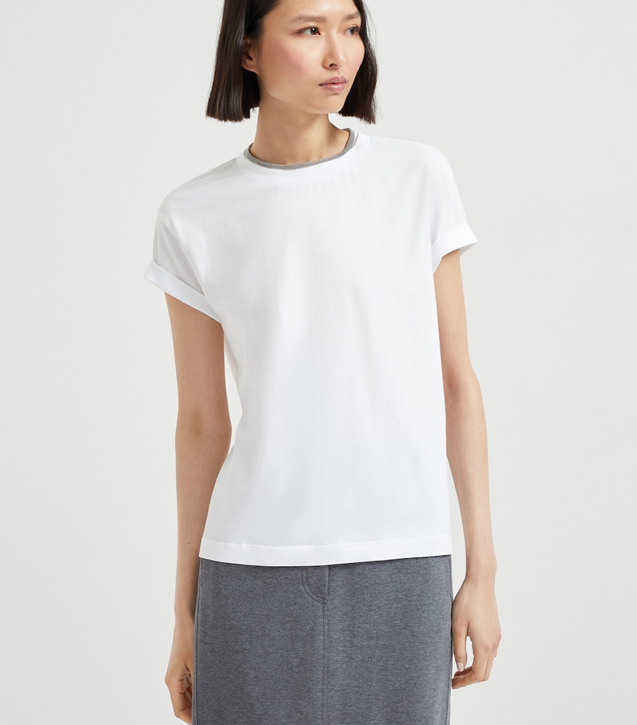 Brunello Cucinelli Womens Stretch-Cotton Monili-Detail T-Shirt Image 2