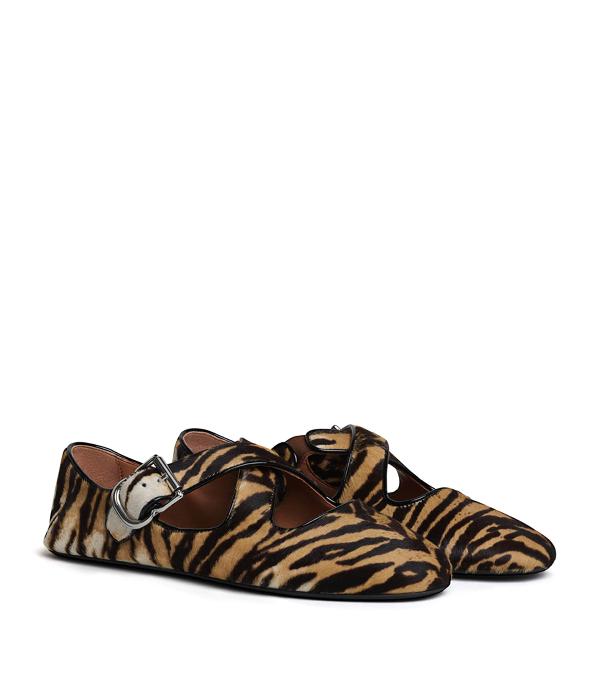 Calf Hair Tiger-Print Criss-Cross Ballet Flats NATUREL Image 3