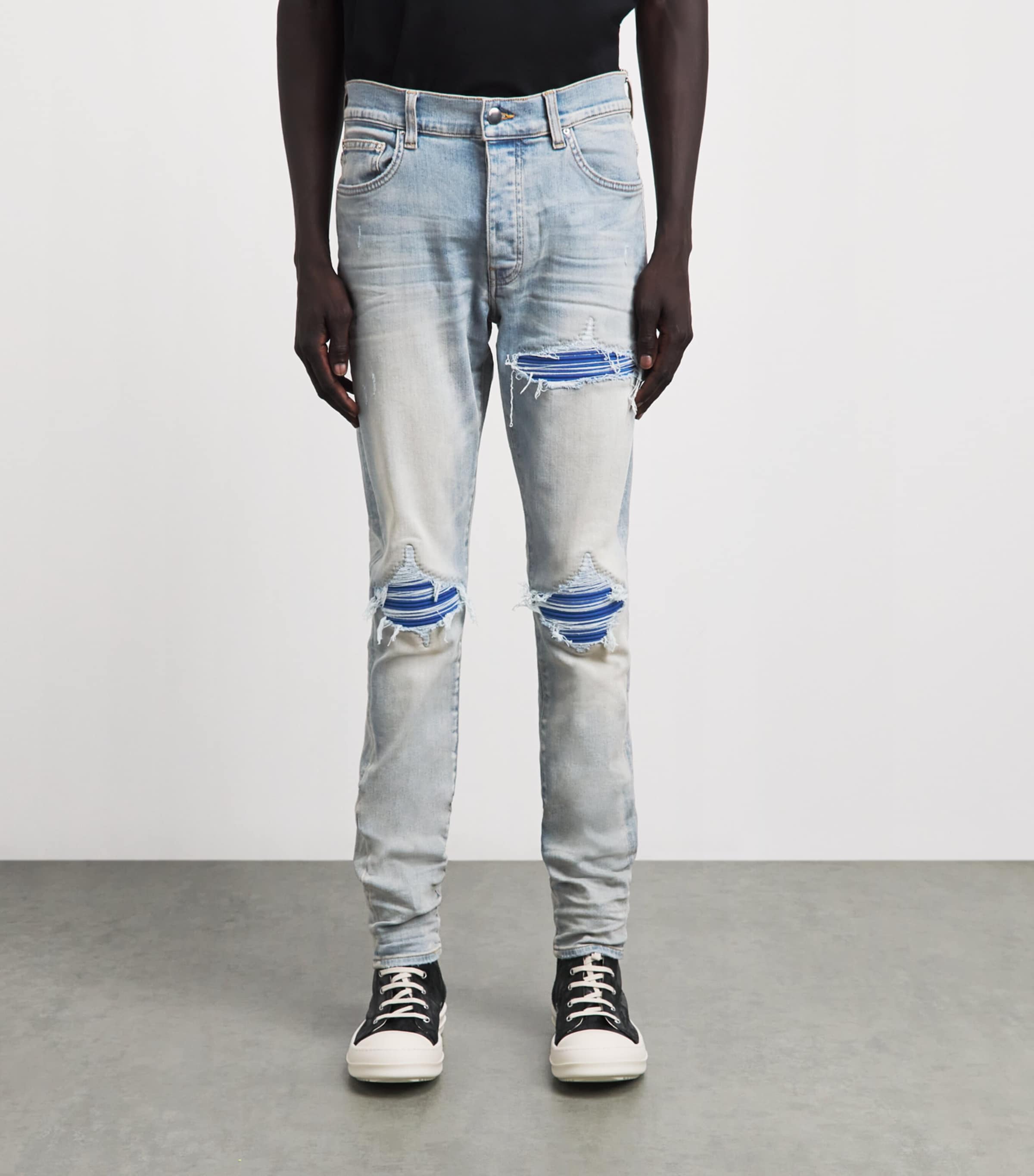 AMIRI Mens Ripped MX1 Ultrasuede Skinny Jeans Antique Indigo Image 4