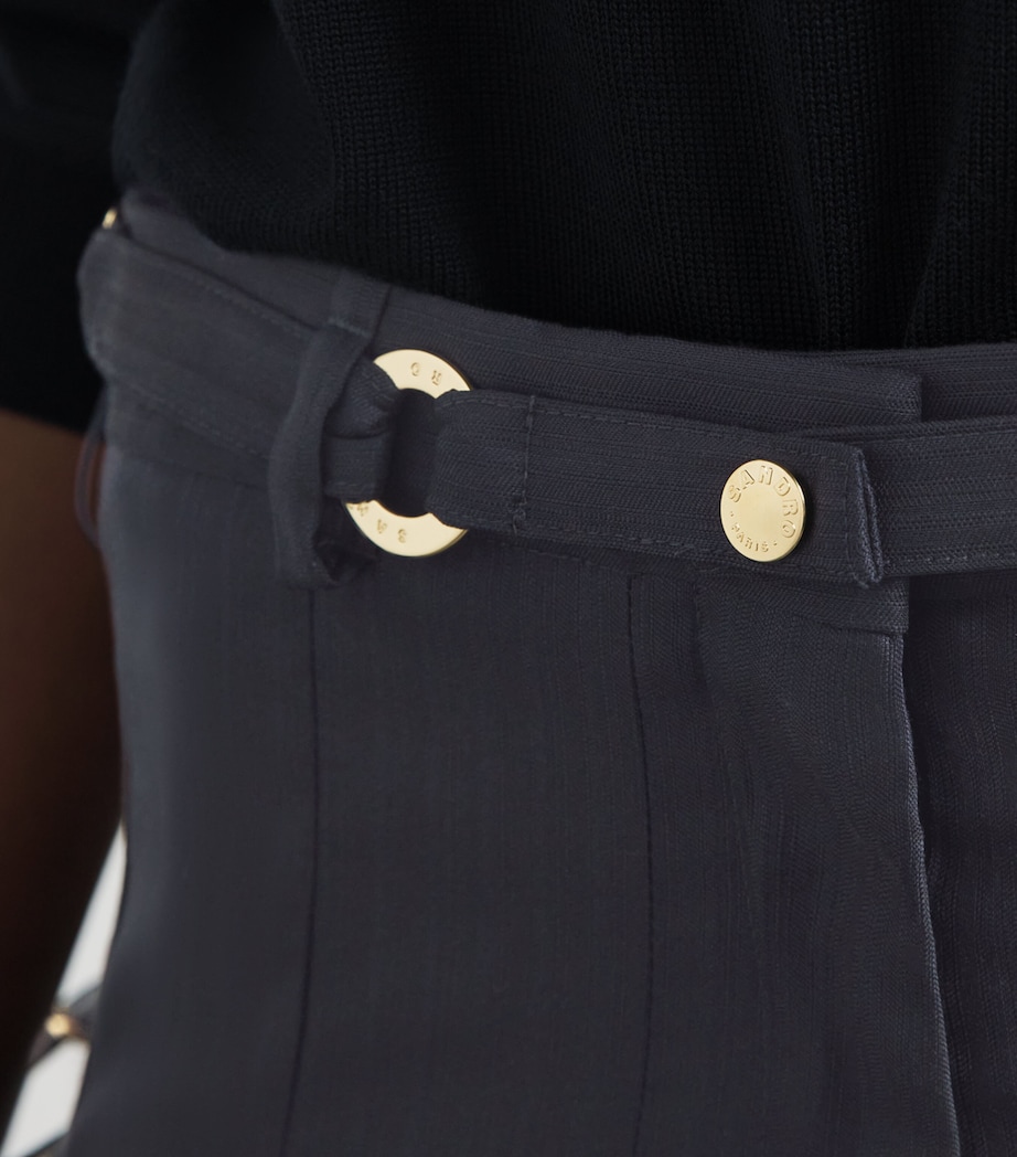 Sandro Paris Womens Wool-Blend Pleated Shorts Navy Blue Image 3