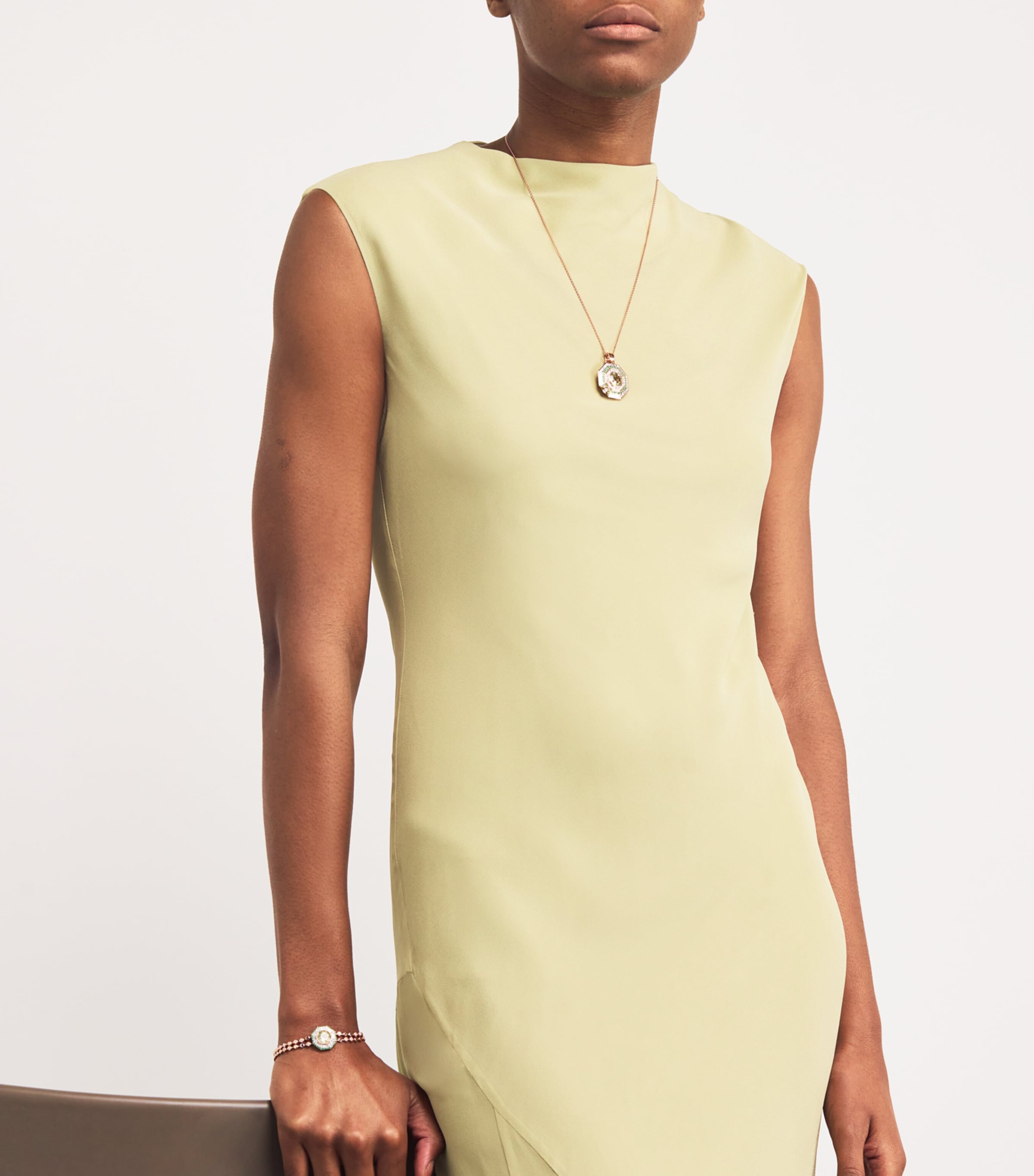 Yellow Gold, Diamond, Peridot and Emerald Honeycomb Bracelet ROSE GOLD Image 2