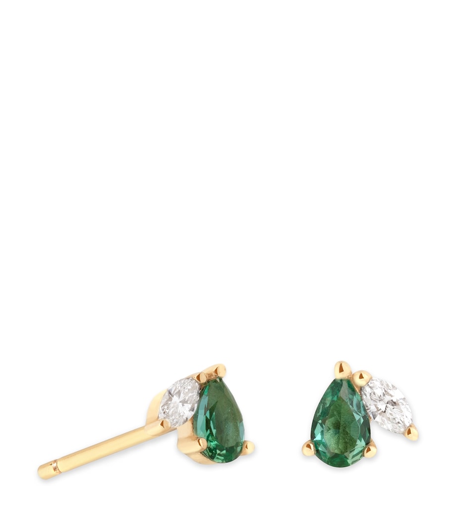 Yellow Gold, Diamond and Emerald Stud Earrings GOLD Image 1