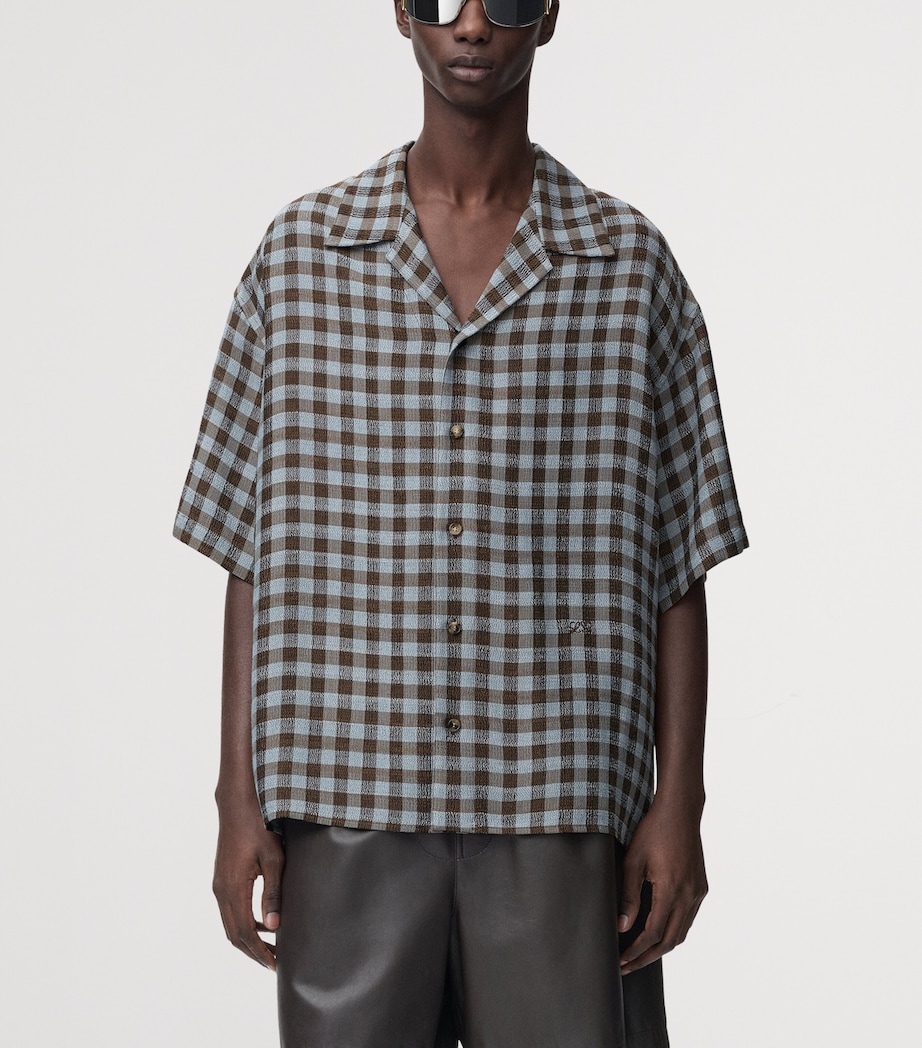 LOEWE Mens Check Short-Sleeve Shirt Blue/brown Image 3