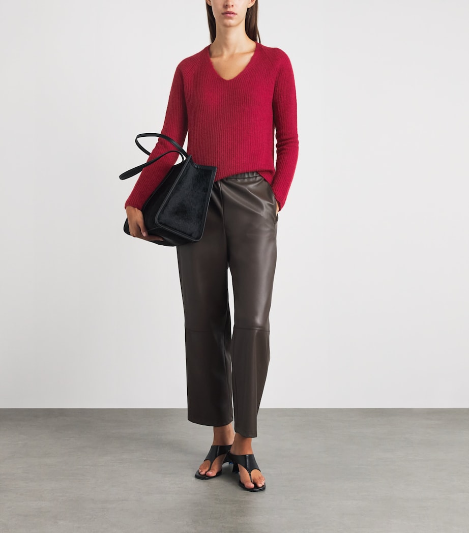 MM Womens Ribbed V-Neck Sweater Dark Red Image 2
