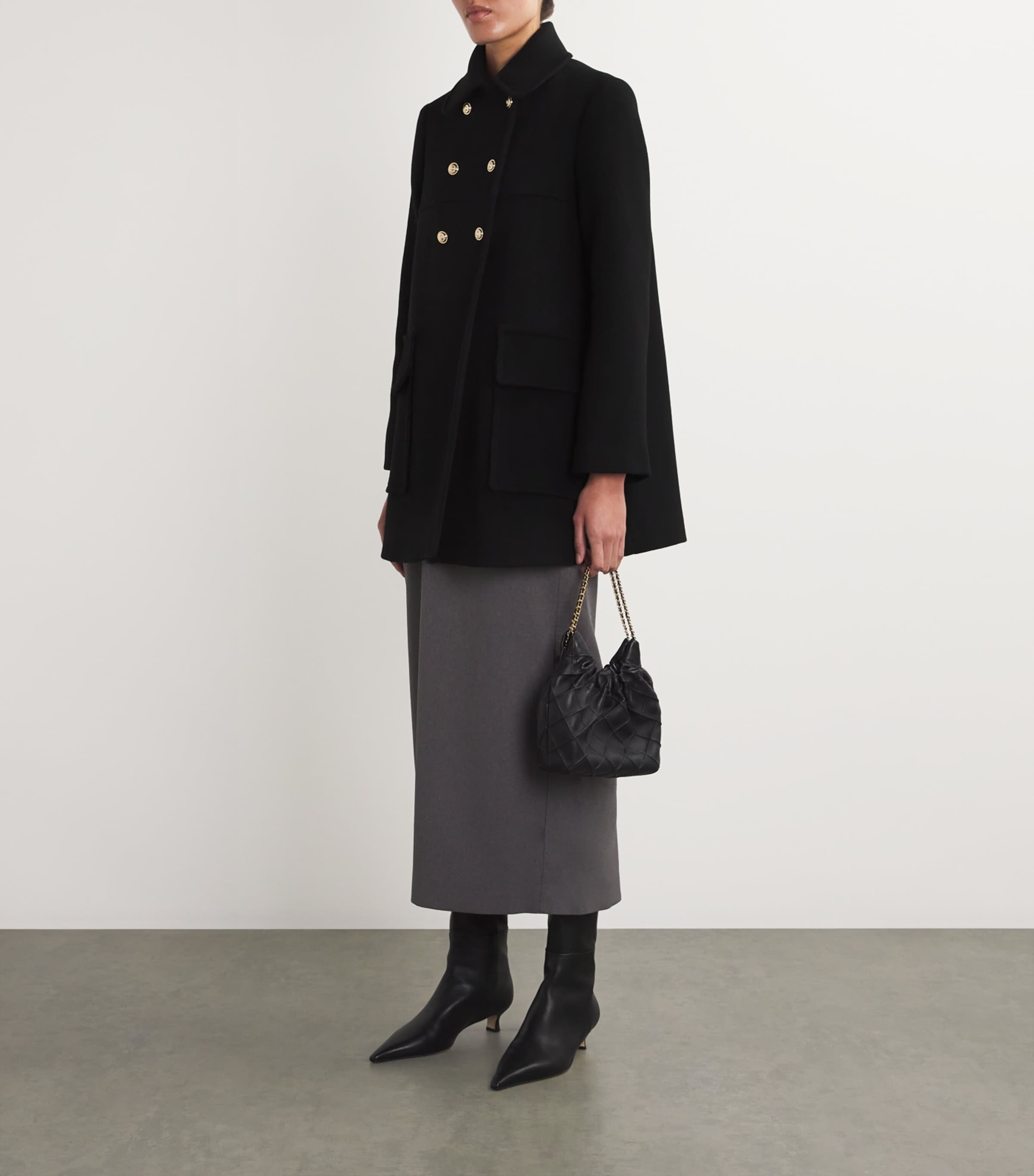 Wool-Blend Pea Coat BLACK Image 2