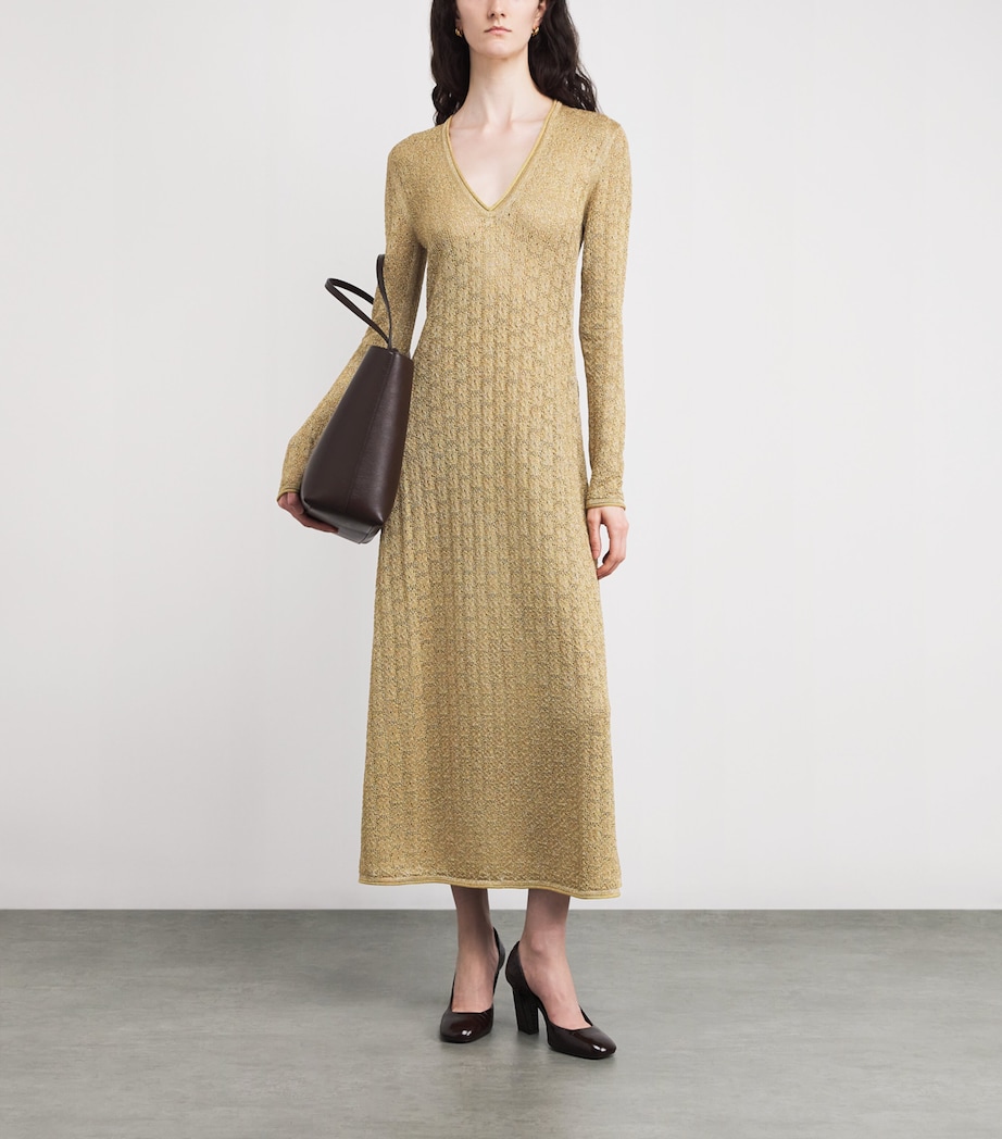 RETORI Womens Knitted Lurex Maxi Dress Gold Image 2