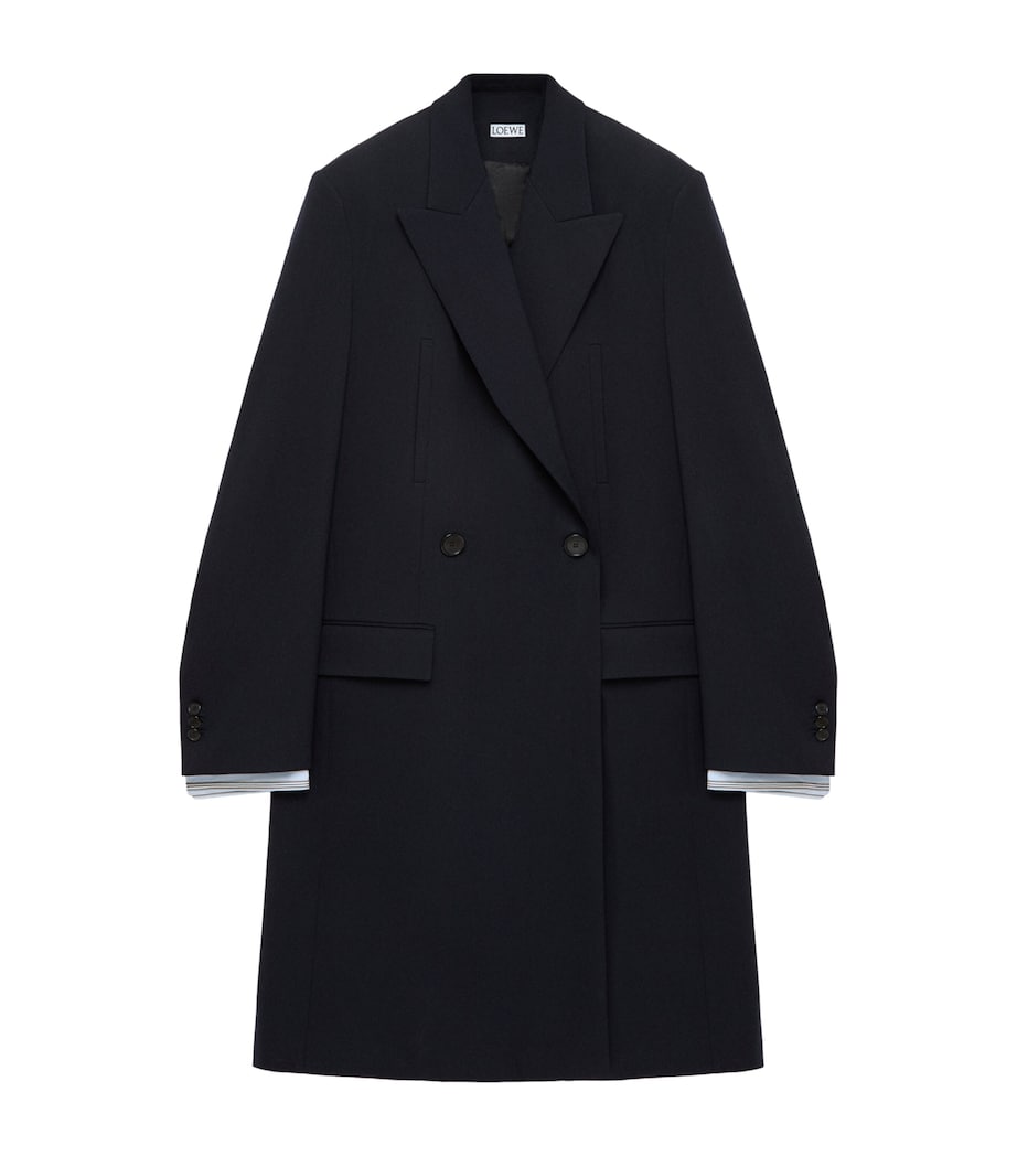 LOEWE Mens Wool-Blend Double-Breasted Coat Dark Navy Image 1