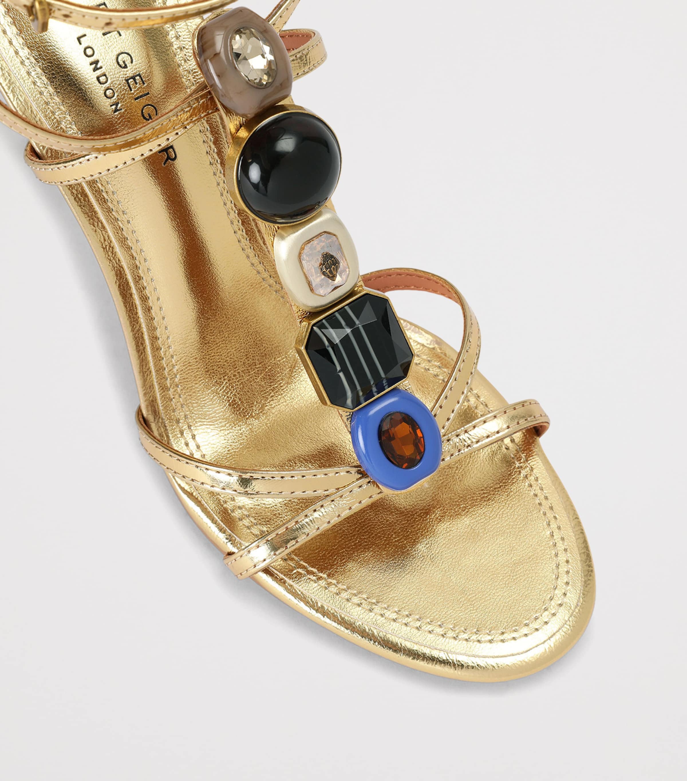 Kurt Geiger London Leather Embellished LouLou Heeled Sandals 90 Gold Image 2
