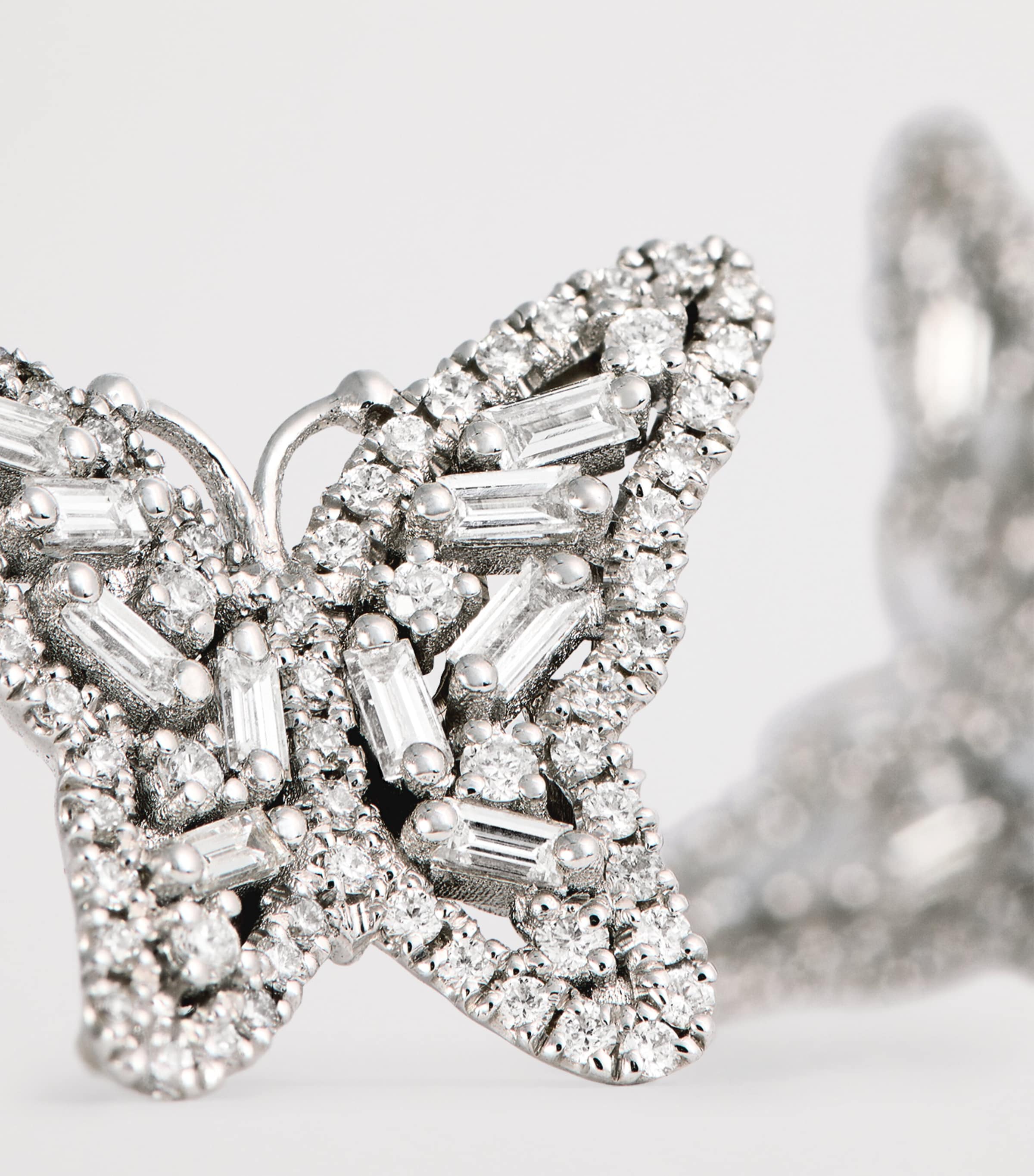 White Gold and Diamond Bold Butterfly Stud Earrings 18K WG/WD Image 6