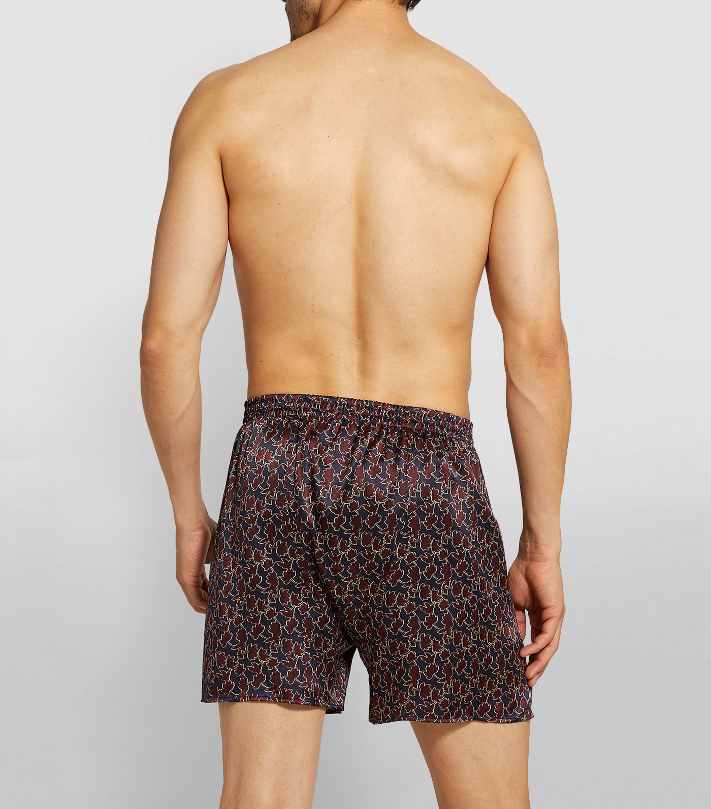 Silk Leaf Print Boxer Shorts 914 NAVY RED Image 3