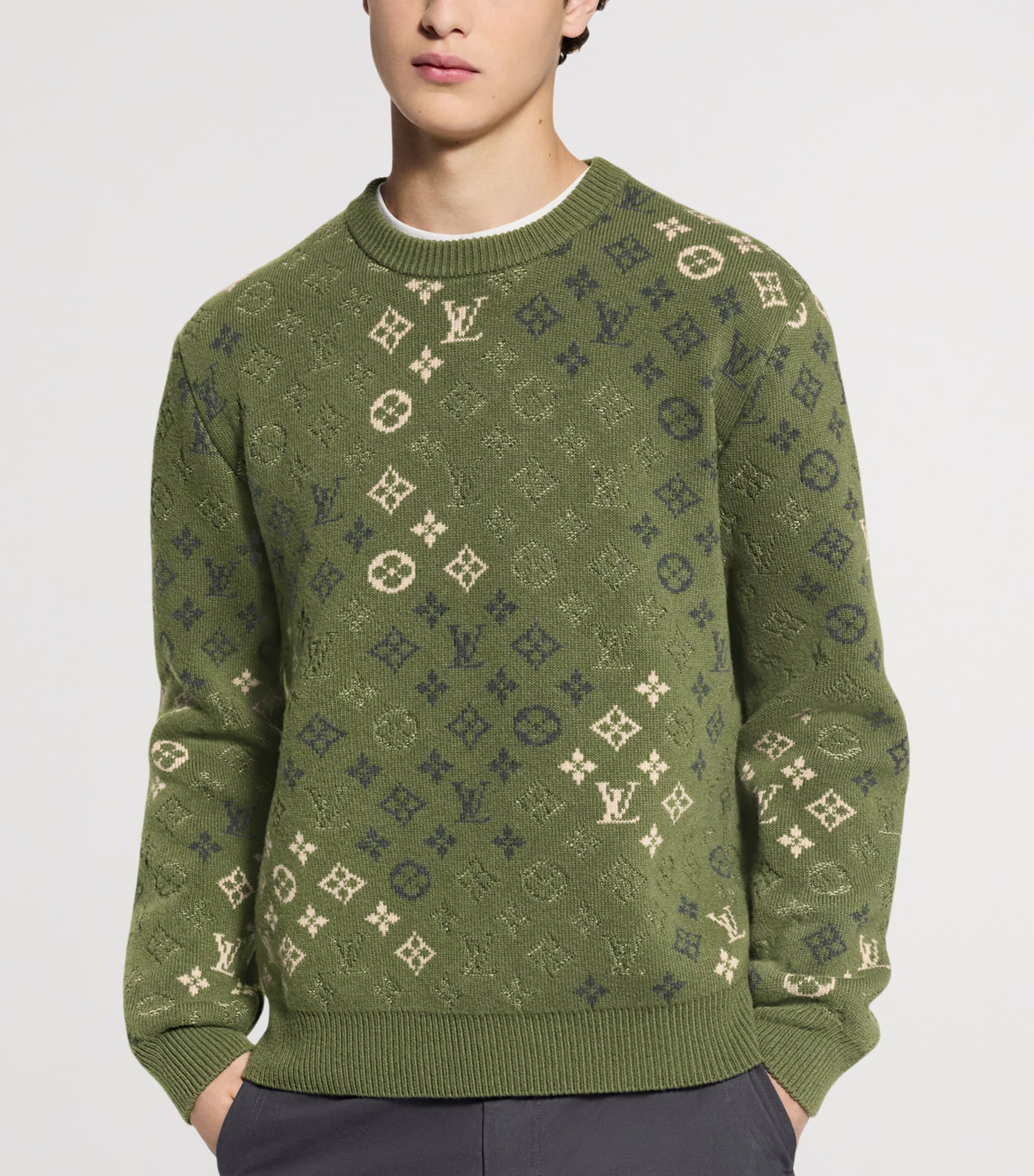 Wool-Cashmere Monogram Sweater FOREST NIGHT Image 2