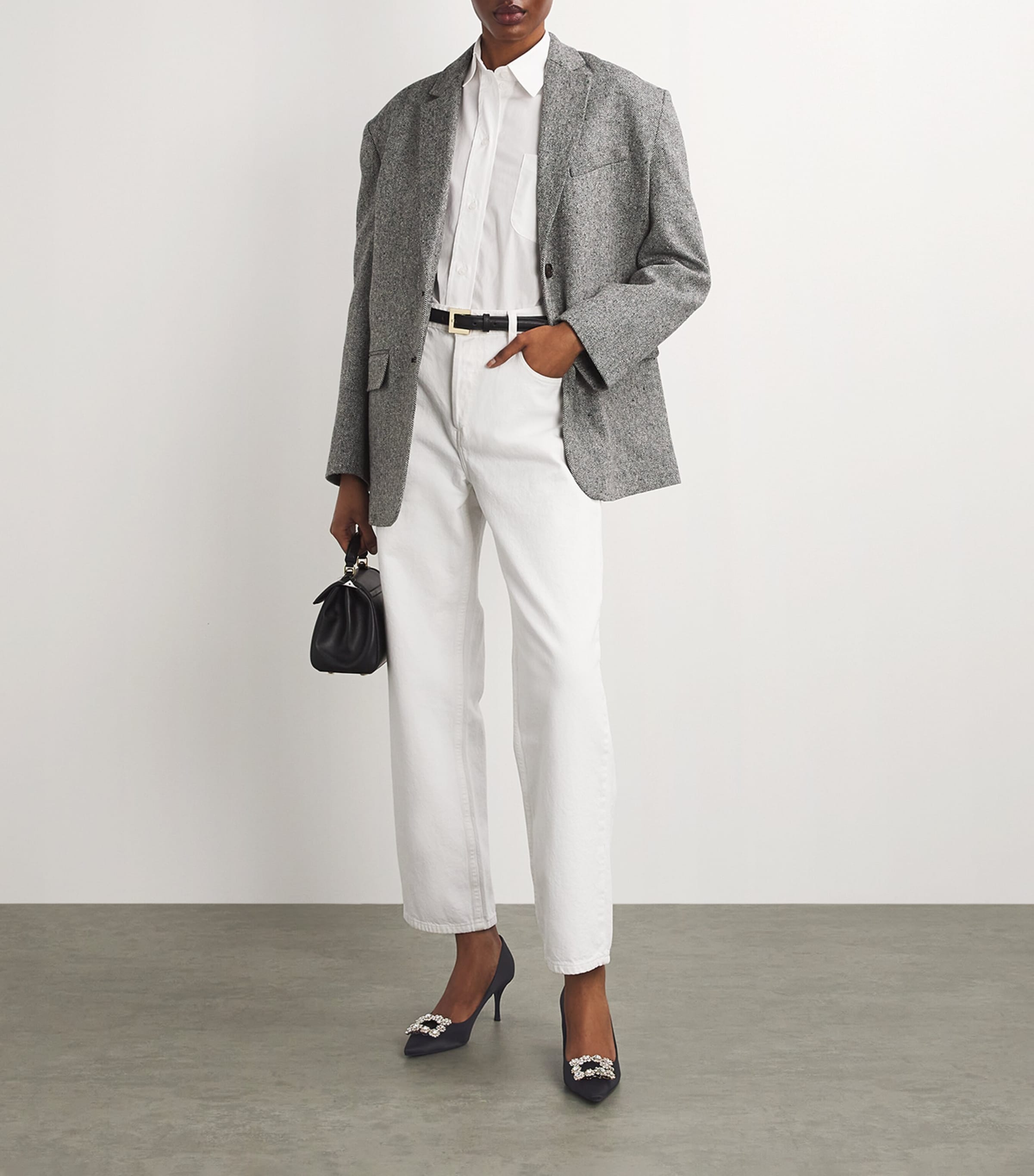 Satin Decolleté Crystal Buckle Pumps 65 BLACK Image 6