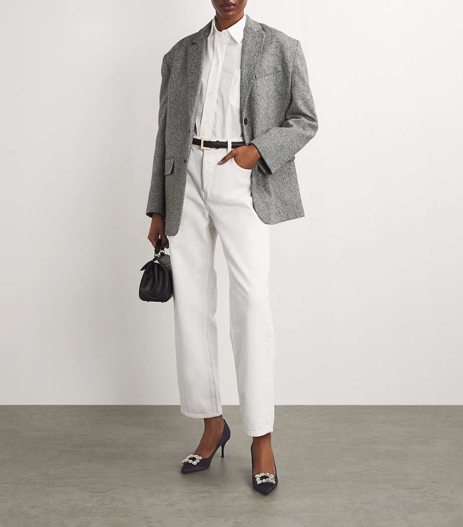 Satin Decolleté Crystal Buckle Pumps 65 BLACK Image 6