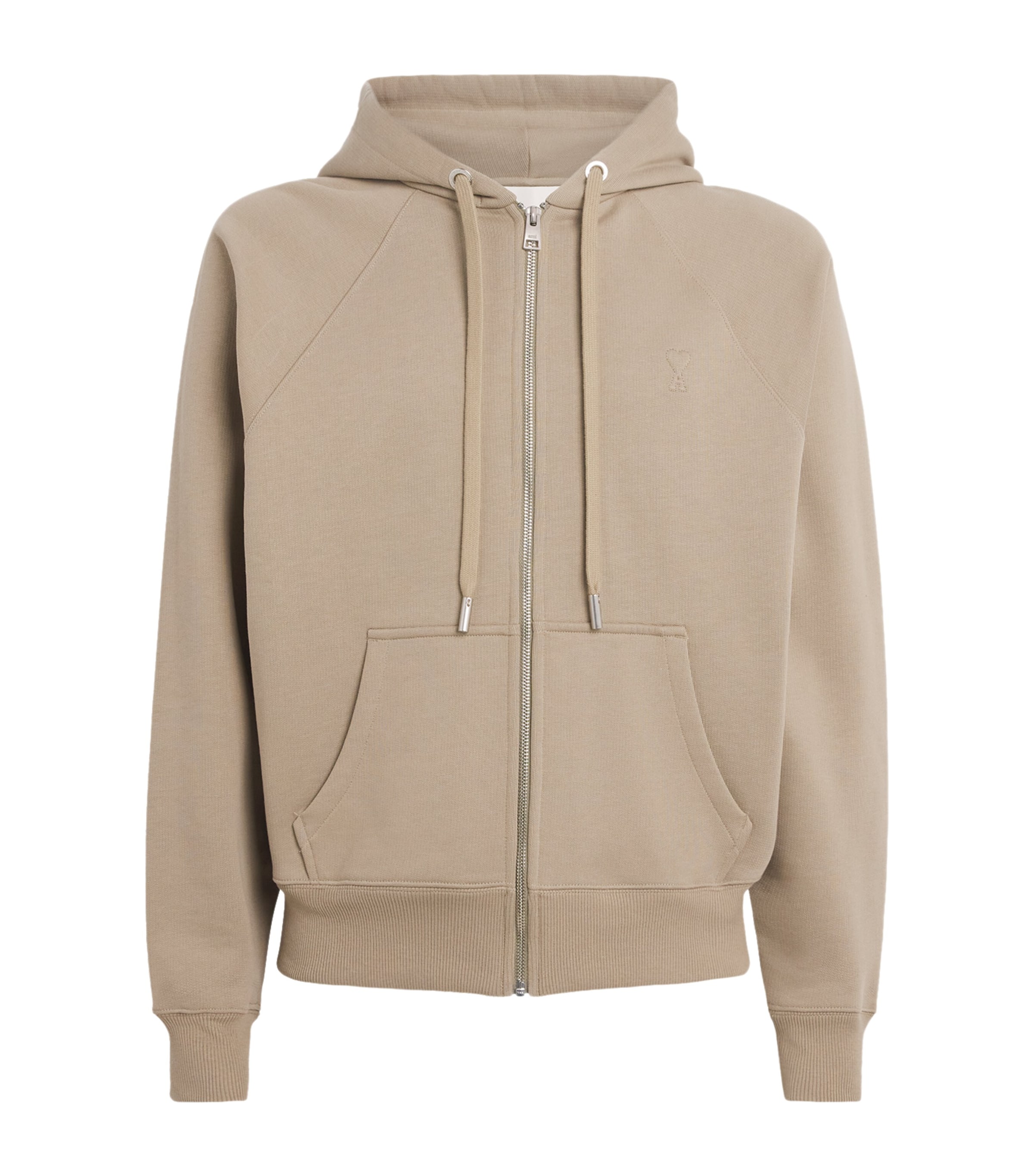 AMI Paris Mens Cotton Quota Zip-Up Hoodie Beige Taupe Image 1