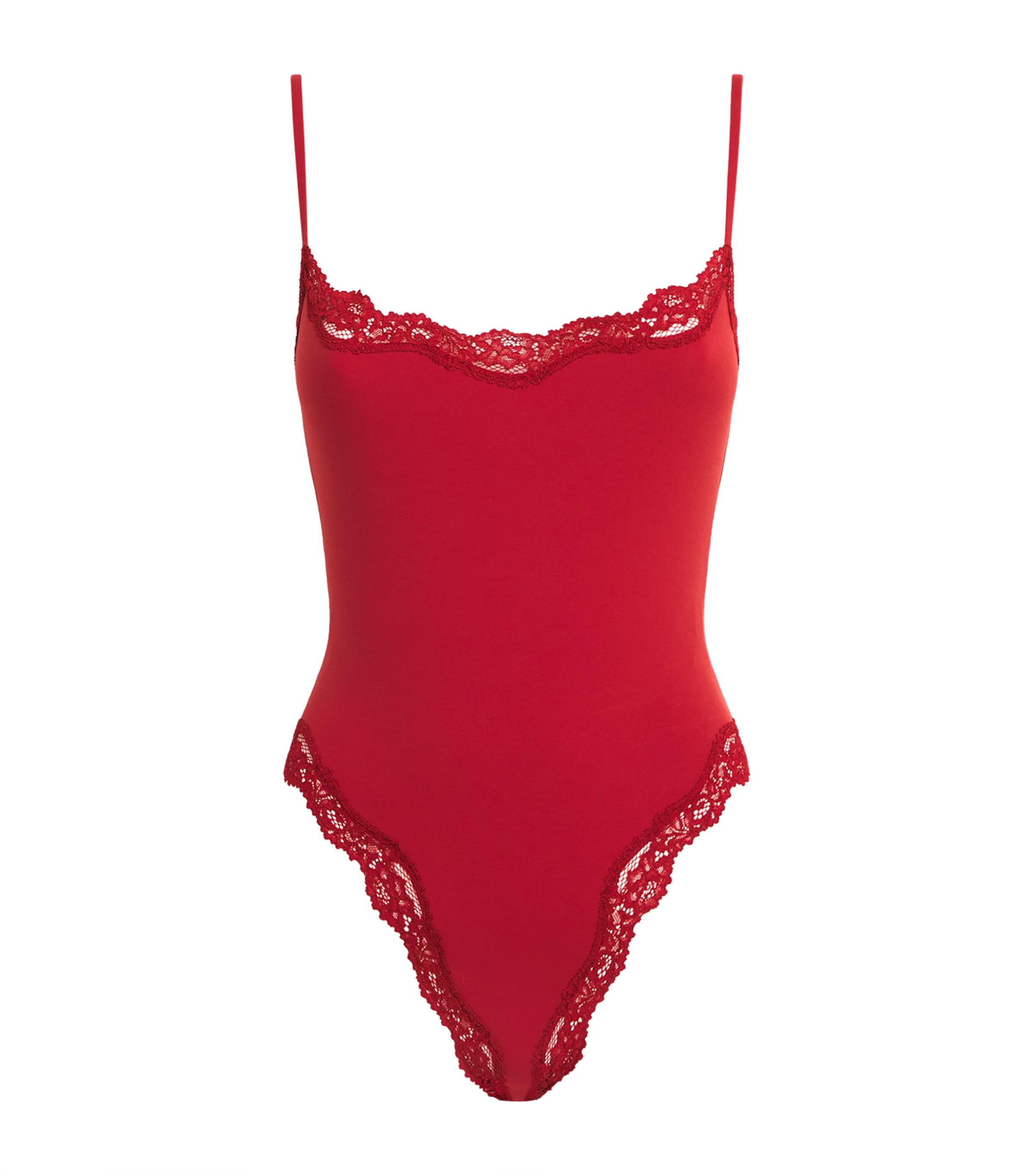 Skims Fits Everybody Lace Cami Thong Bodysuit In Red