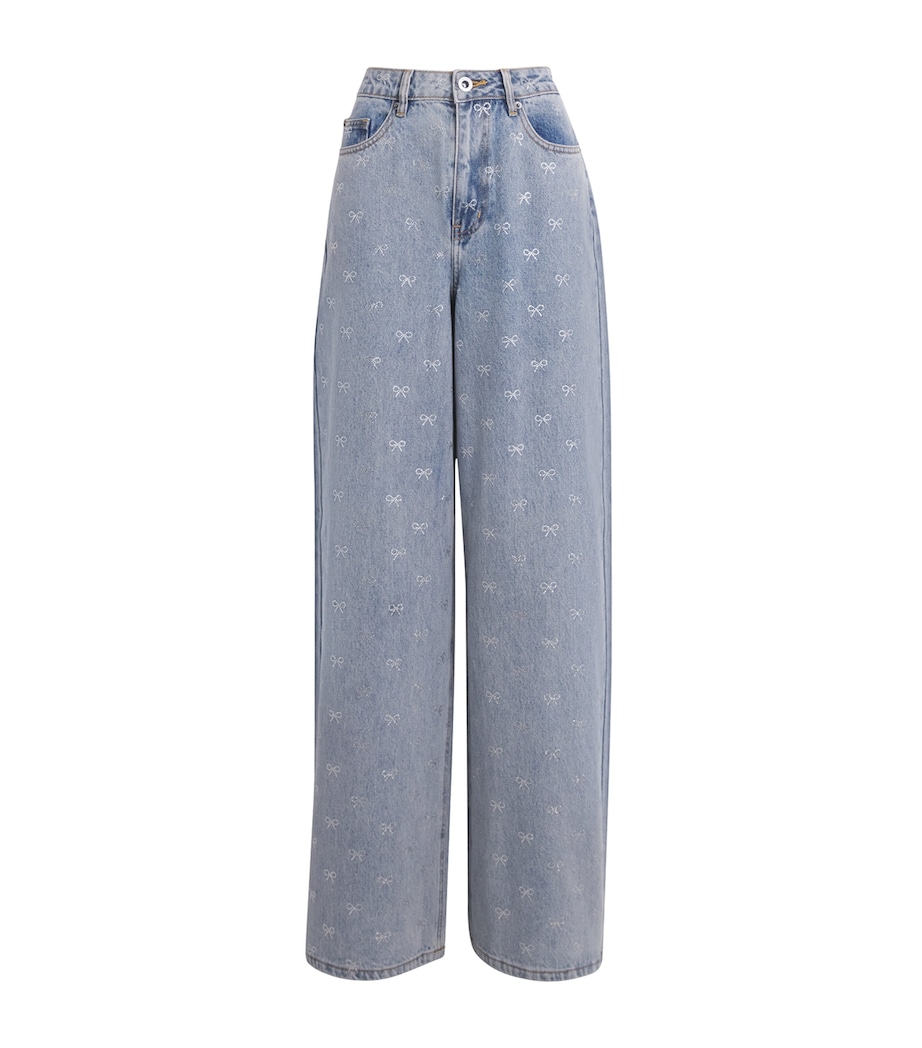 Bow Embellished Wide-Leg Jeans BLUE Image 1